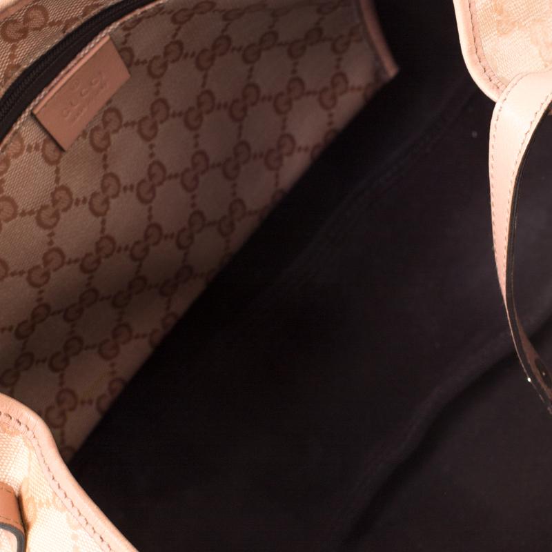 Gucci Blush Pink GG Crystal Canvas and Leather Abbey D Ring Hobo In Good Condition In Dubai, Al Qouz 2