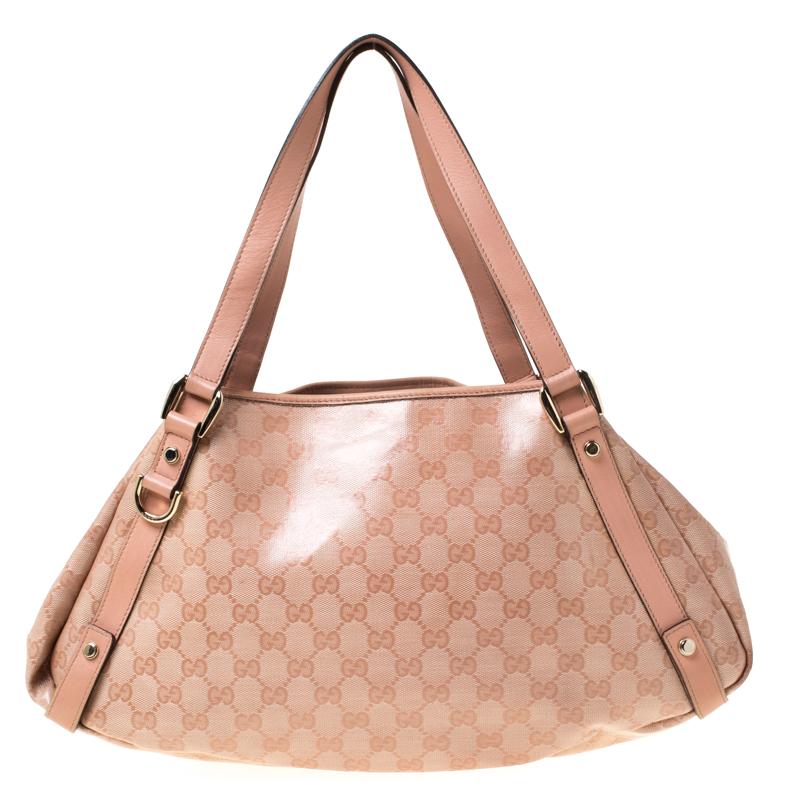 Women's Gucci Blush Pink GG Crystal Canvas and Leather Abbey D Ring Hobo