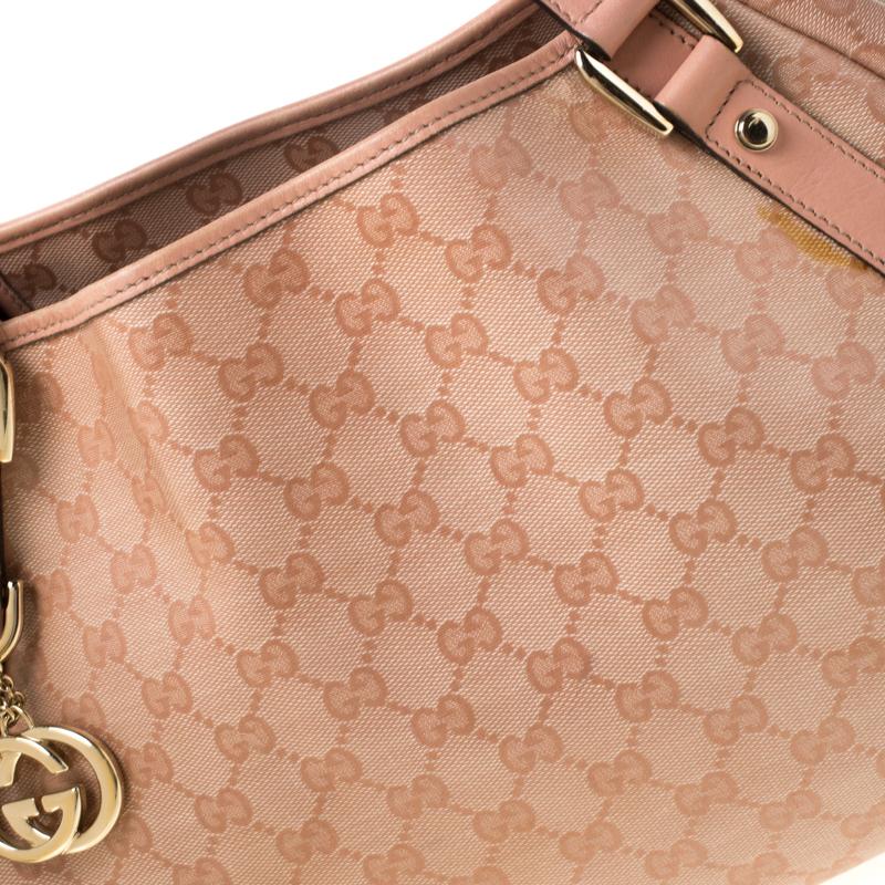 Gucci Blush Pink GG Crystal Canvas and Leather Abbey D Ring Hobo 1