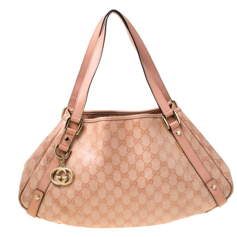 Gucci Blush Pink GG Crystal Canvas and Leather Abbey D Ring Hobo