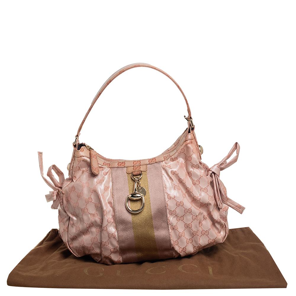 Gucci Blush Pink GG Crystal Canvas Vintage Web Hobo 5