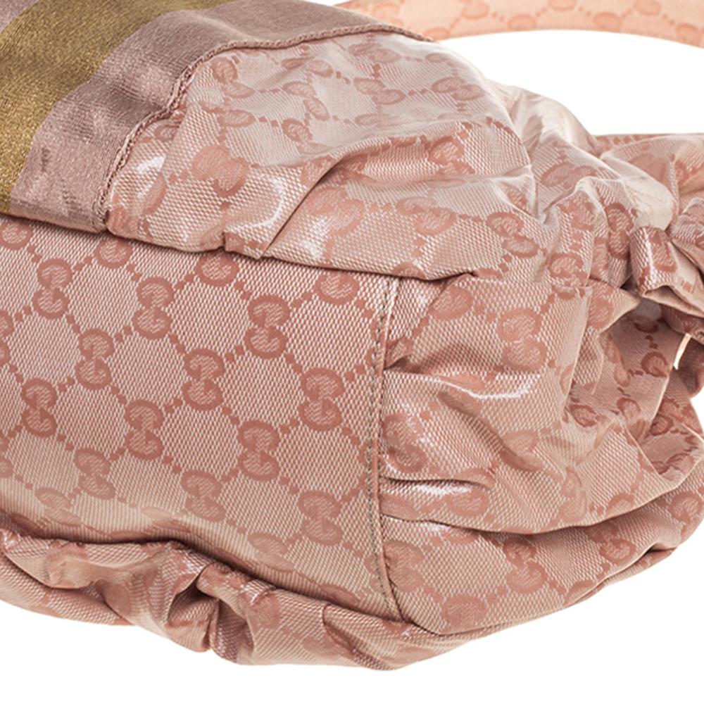 Brown Gucci Blush Pink GG Crystal Canvas Vintage Web Hobo