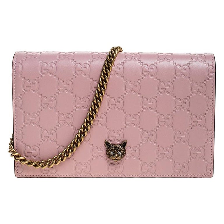 Gucci Blush Pink Guccissima Leather Cat Head Chain Bag For Sale at