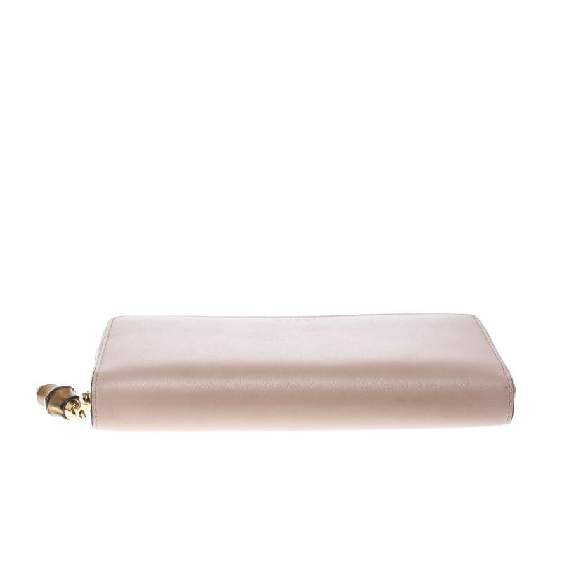 Gucci Blush Pink Leather Bamboo Zip Around Wallet 5