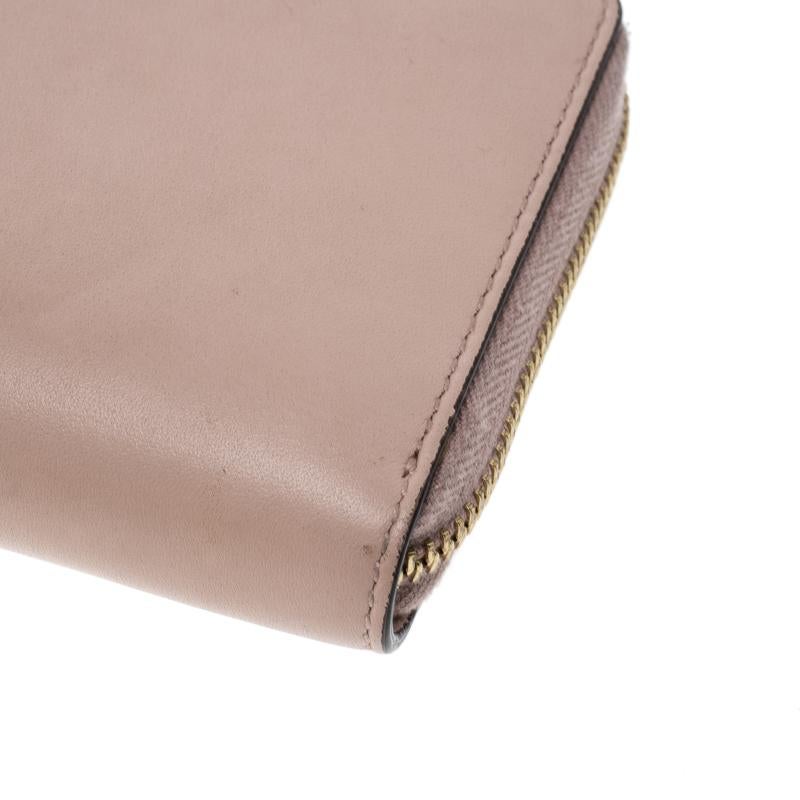 Brown Gucci Blush Pink Leather Bamboo Zip Around Wallet