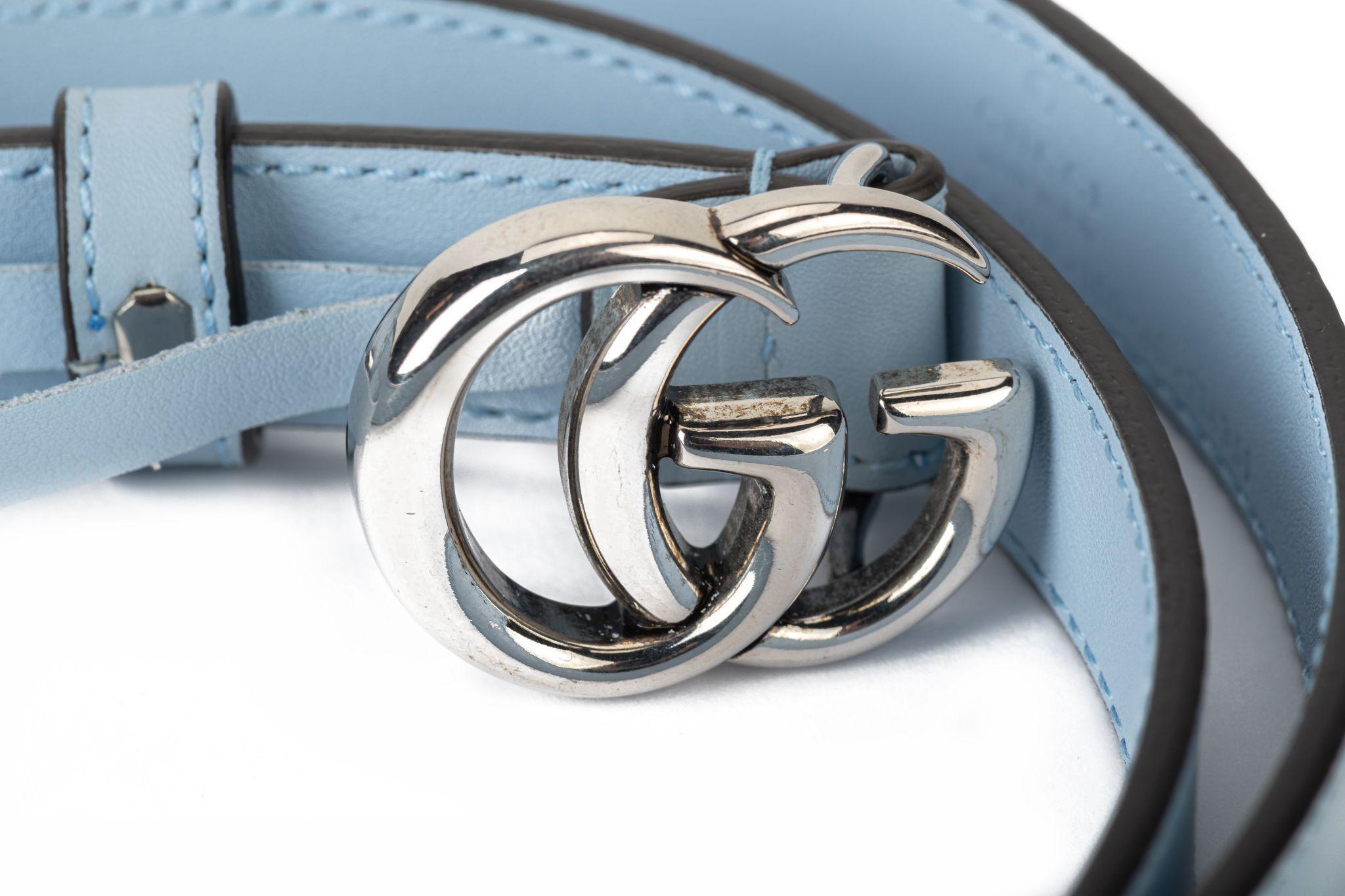 Gucci brand new celeste leather belt with silver GG buckle. 100cm/40” Comes with original dust cover .