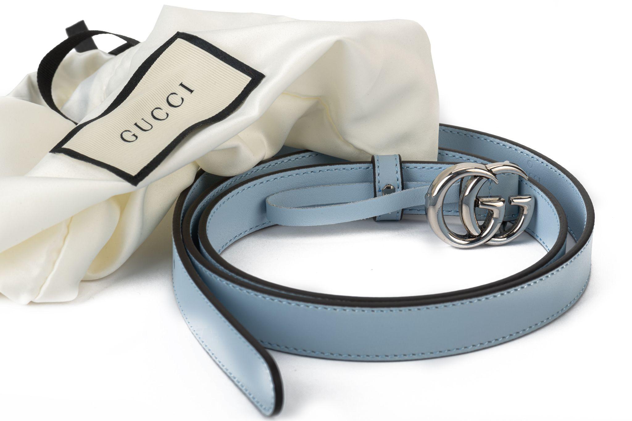 Gucci BN Celeste Leather GG Thin Belt For Sale 1