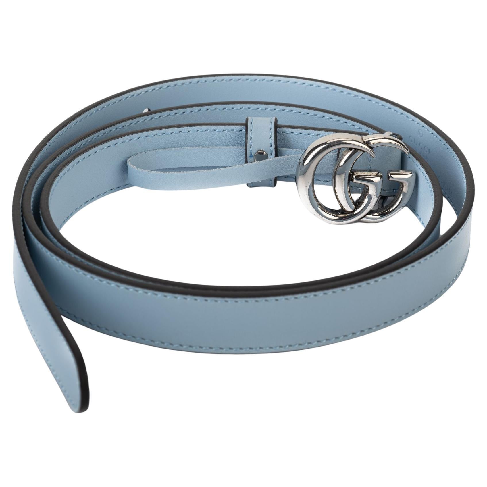 Gucci BN Celeste Leather GG Thin Belt For Sale