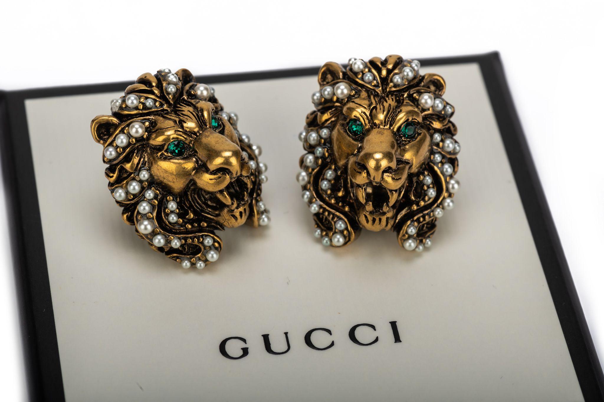 Gucci BNIB Boucles d'oreilles à clip tête de lion Pour femmes en vente