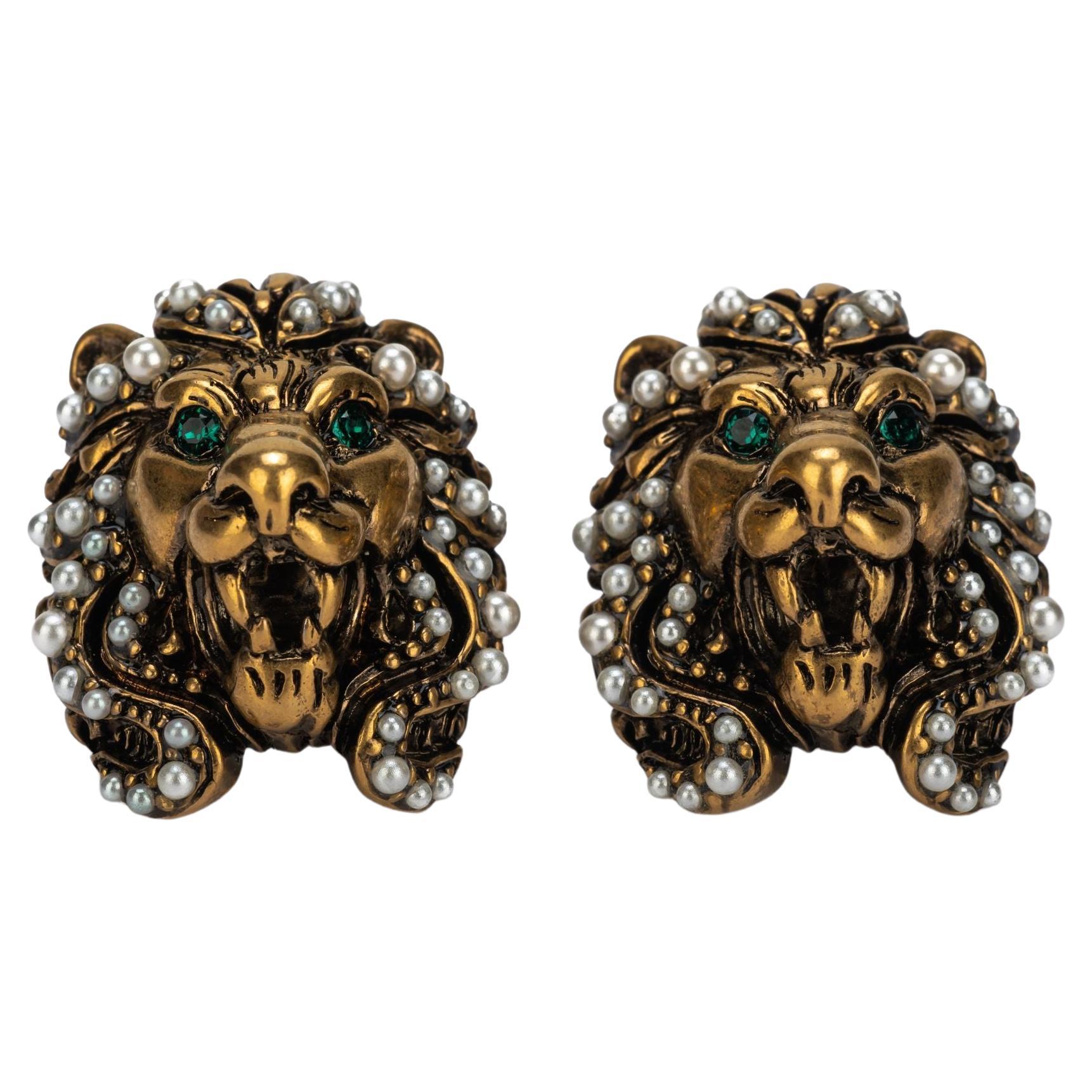 Gucci BNIB Boucles d'oreilles à clip tête de lion en vente