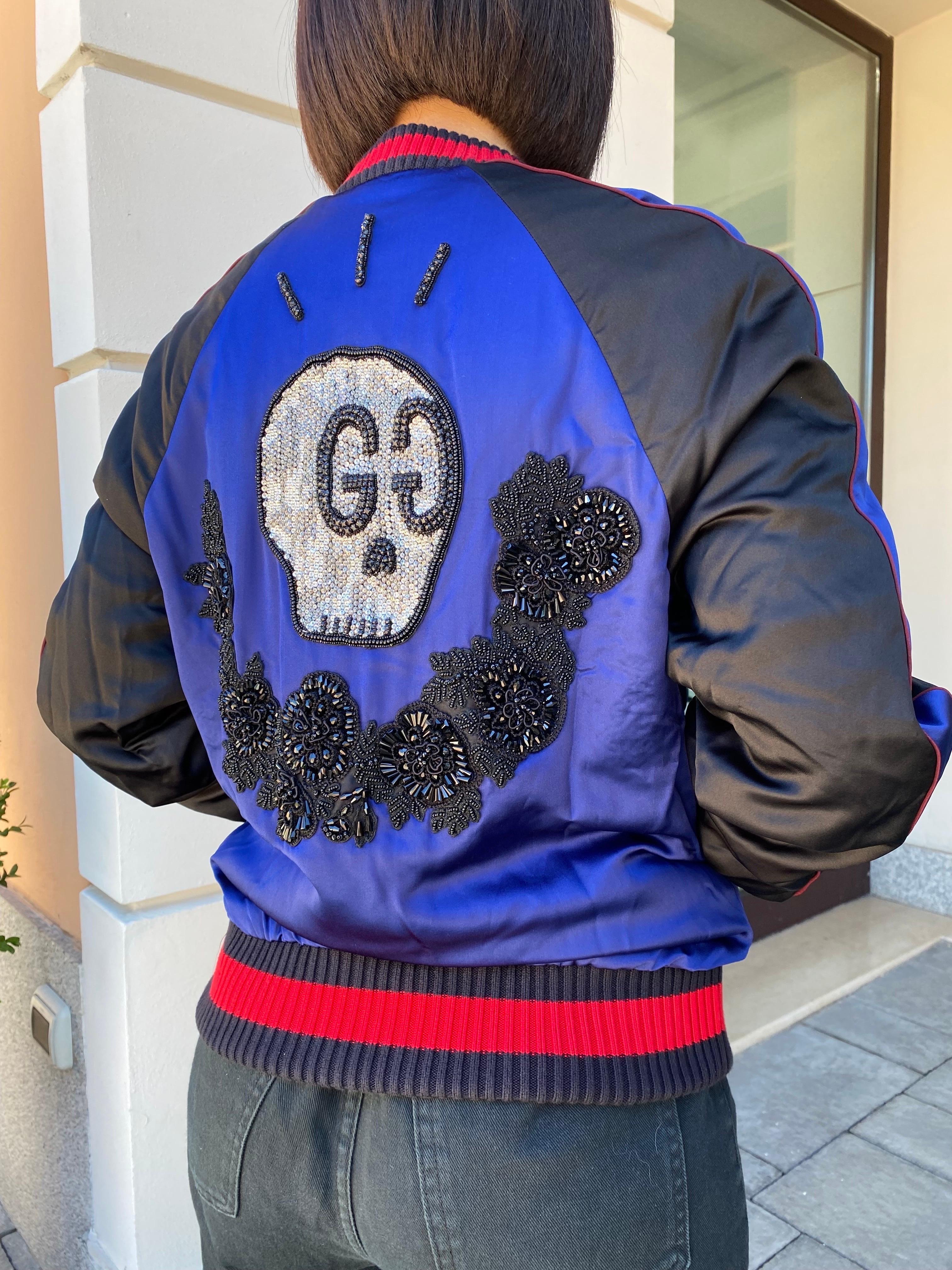 Gucci Bomber Jacket Blue Skull  For Sale 1