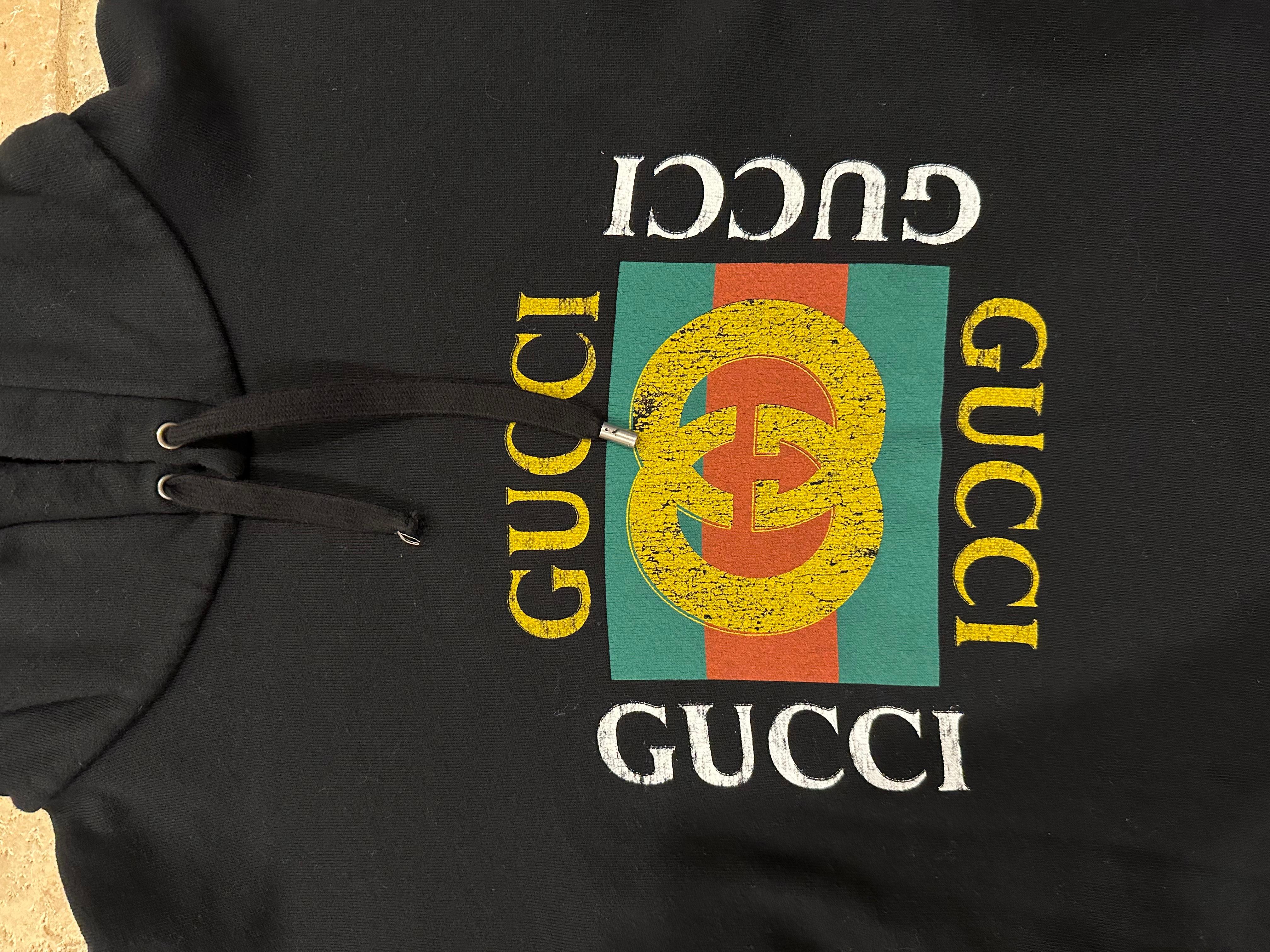 Gucci Bootleg Logo Schwarz Classic Pullover Hoodie im Angebot 2