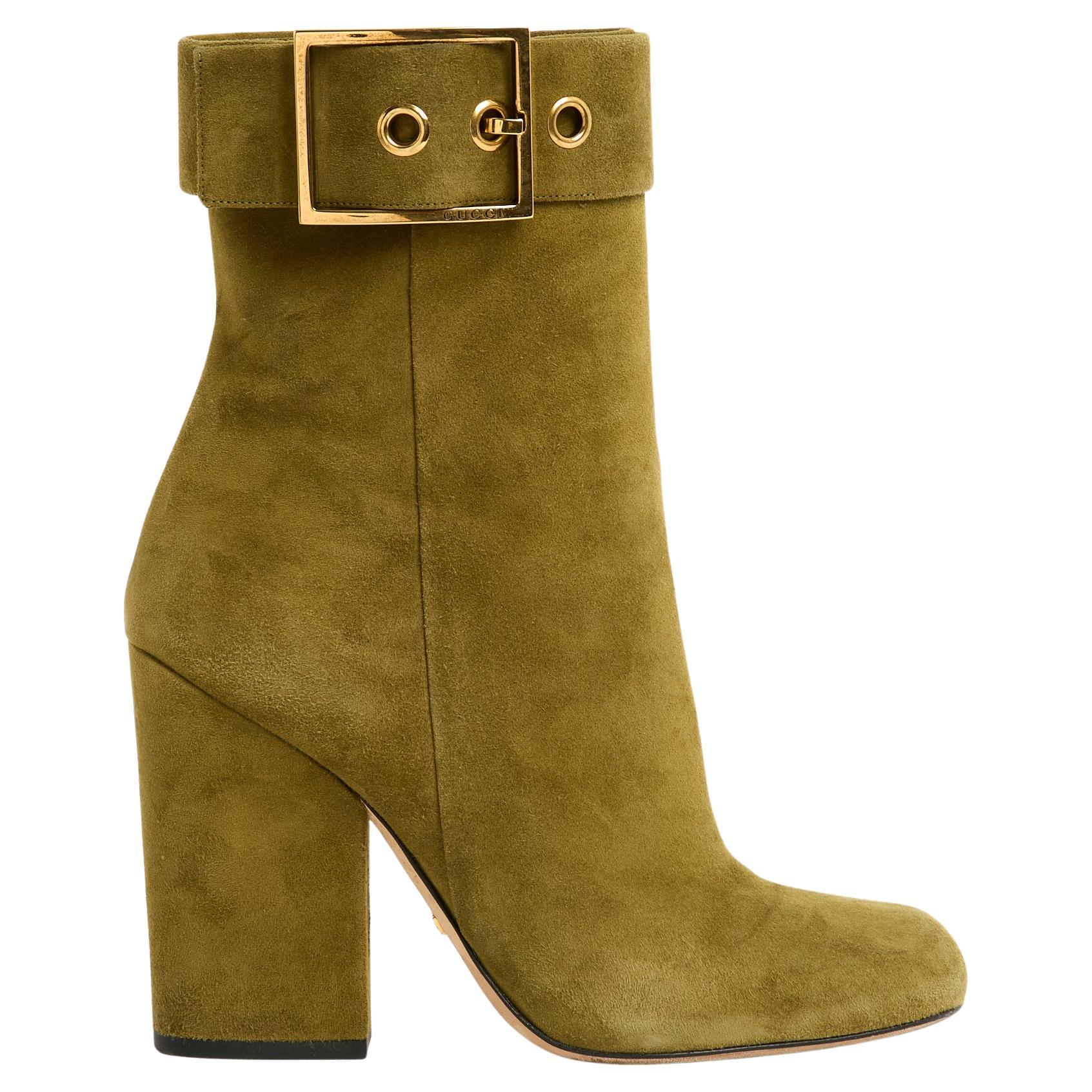 Gucci Boots EU39 Olive Green Suede For Sale