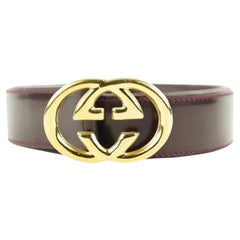 Gucci Bordeaux Burgundy x Gold GG Interlock Logo Belt 735ggs324