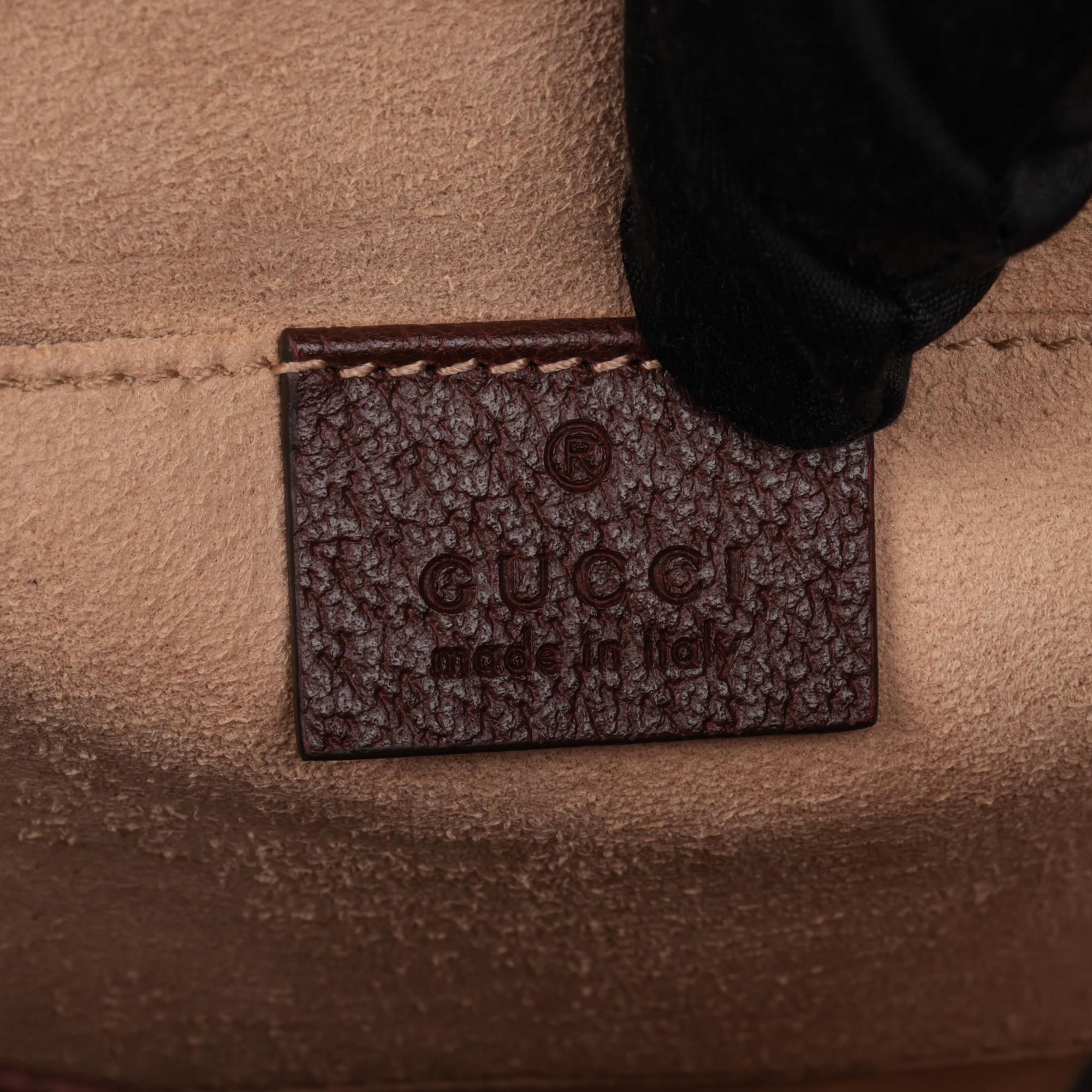 GUCCI Borsa a tracolla Ophidia piccola in pelle di vitello Bordeaux e GG Web 6