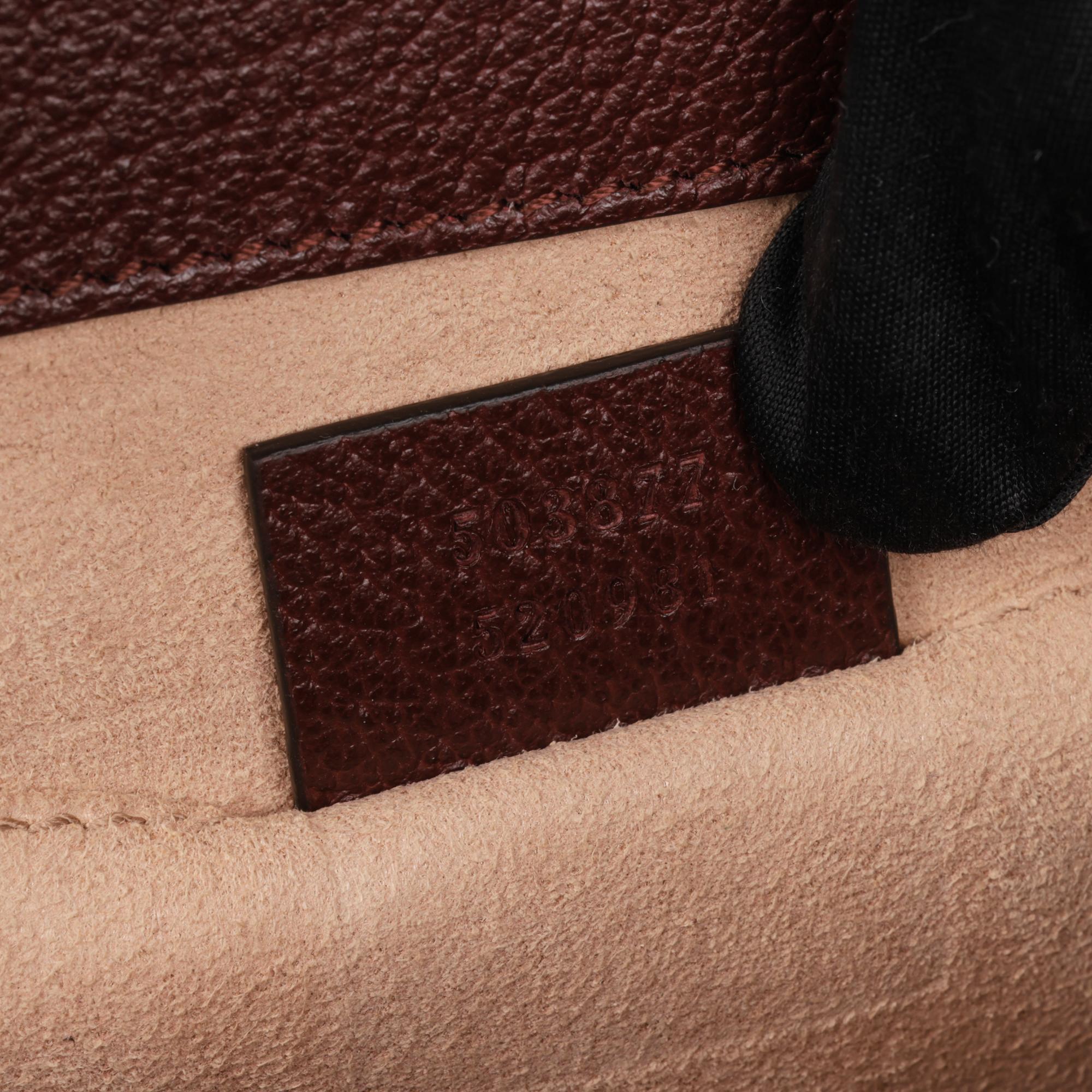 GUCCI Borsa a tracolla Ophidia piccola in pelle di vitello Bordeaux e GG Web 7