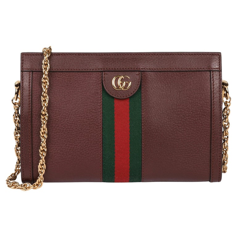 GUCCI Bordeaux Calfskin Leather and GG Web Small Ophidia Shoulder Bag For  Sale at 1stDibs | gucci bordeaux bag
