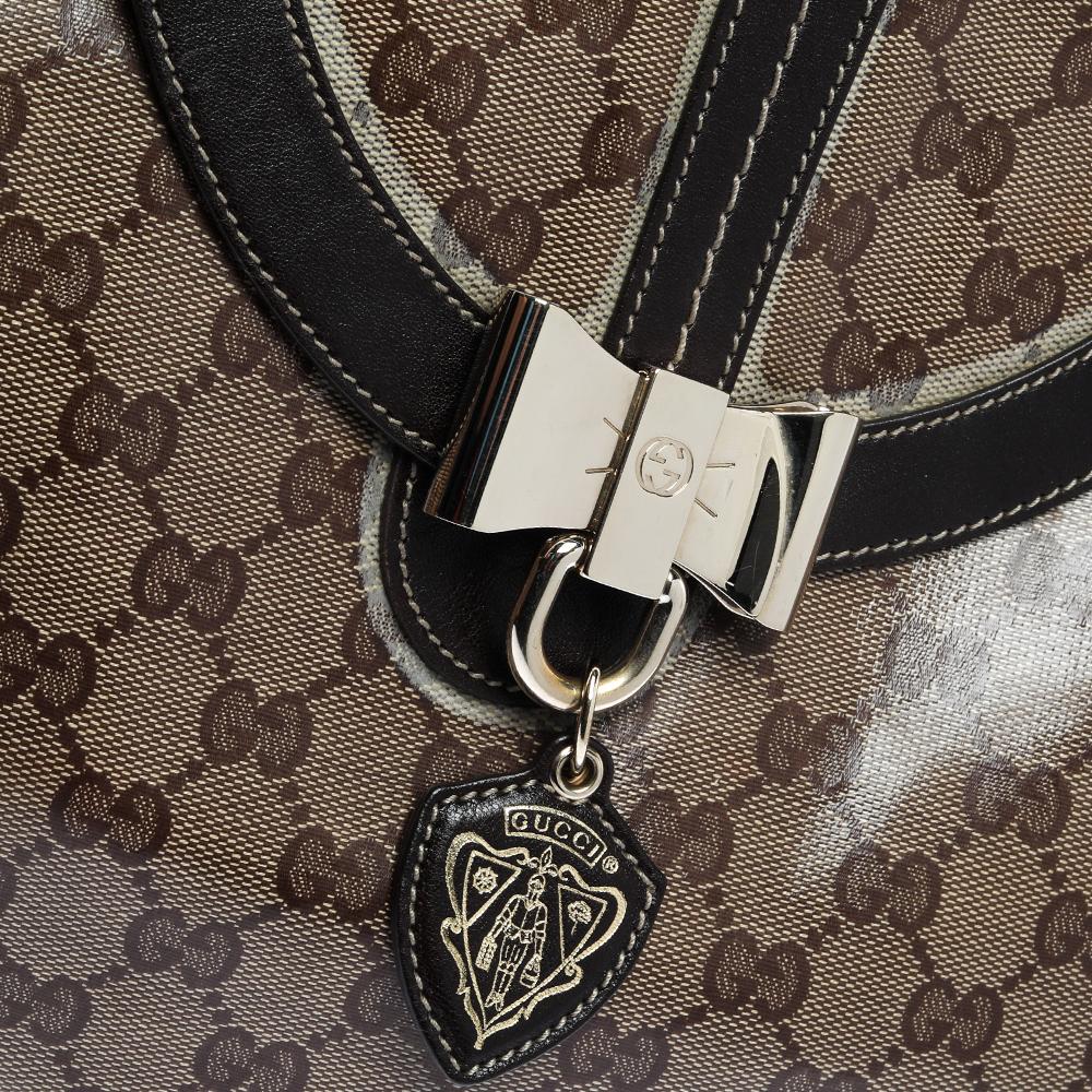 Gucci Borwn/Beige GG Crystal Canvas and Leather Duchessa Flap Shoulder Bag In Fair Condition In Dubai, Al Qouz 2