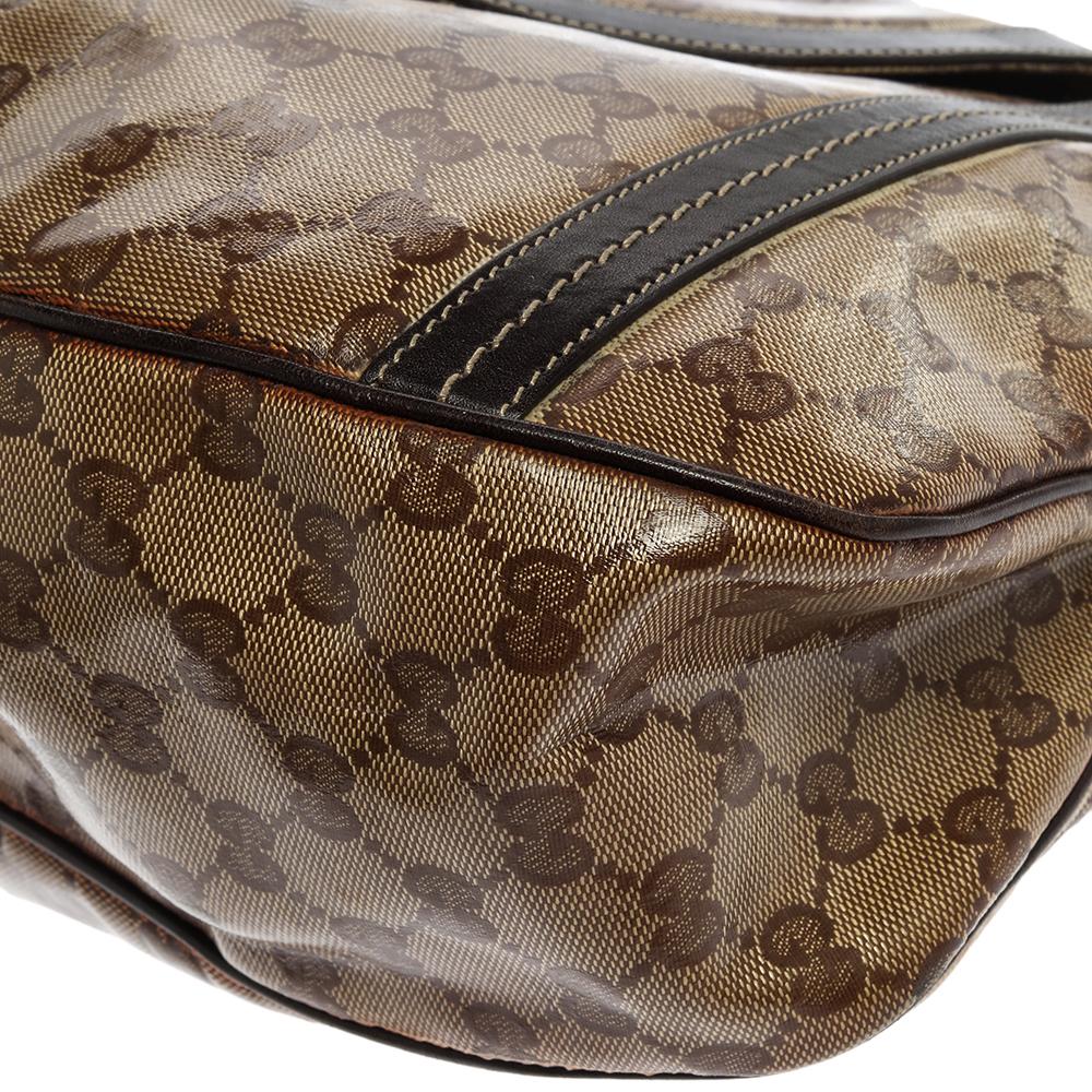 Women's Gucci Borwn/Beige GG Crystal Canvas and Leather Duchessa Flap Shoulder Bag