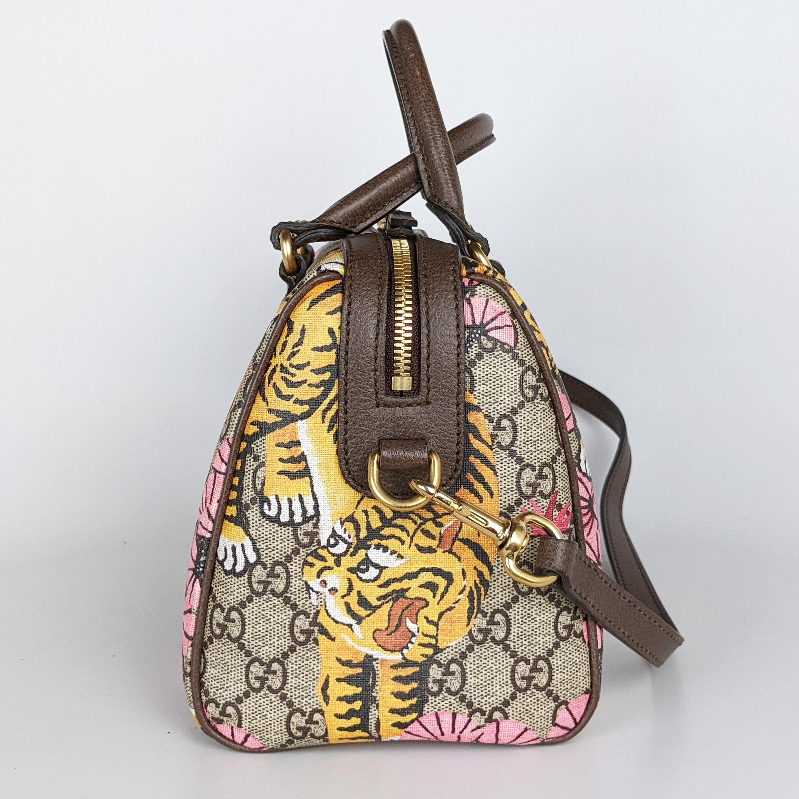 Gucci Boston Bag Small Gg Bengal Multicolor Supreme Canvas Leather Satchel In Good Condition In Denver, CO