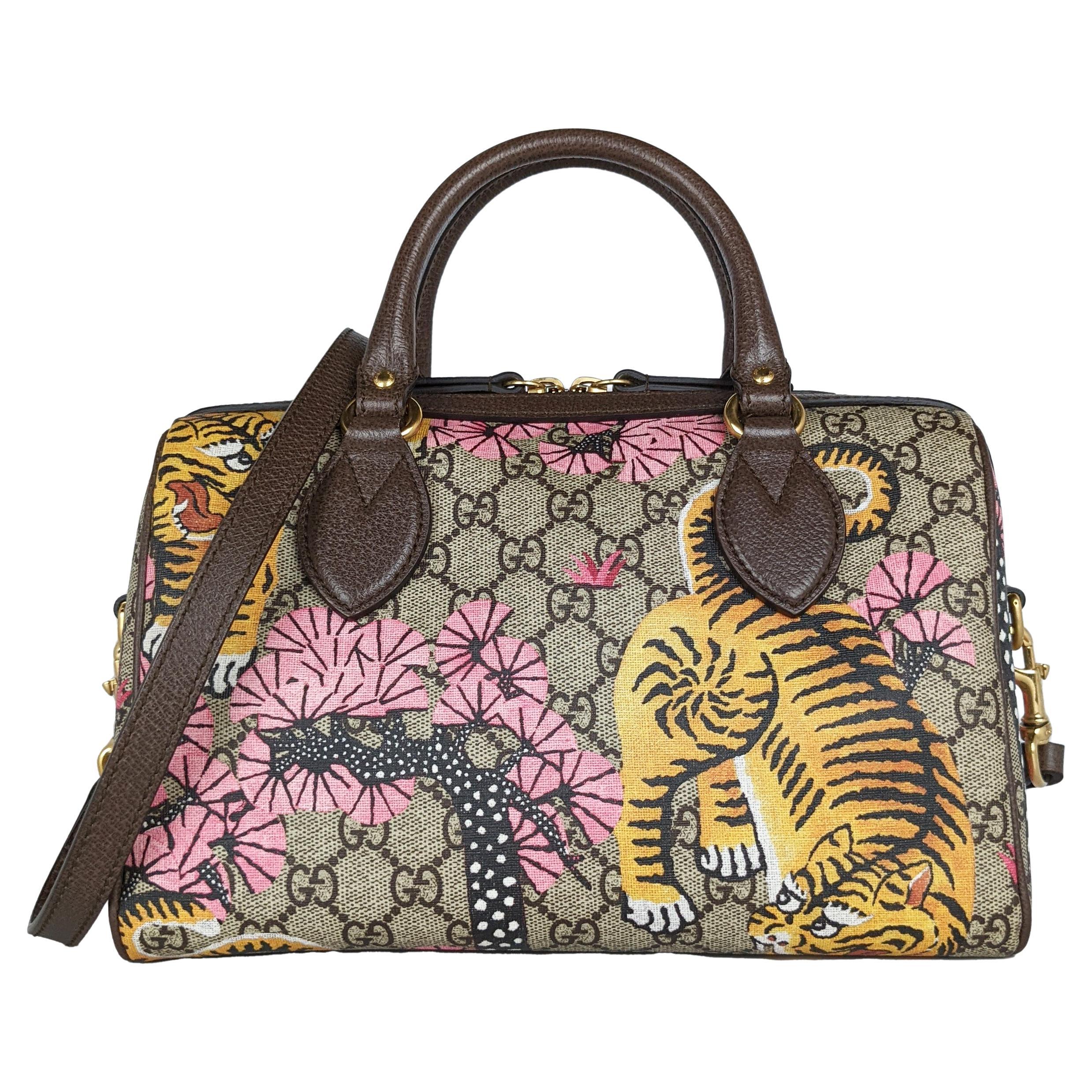 Gucci Vintage Bee Web Boston Bag GG Canvas Medium at 1stDibs