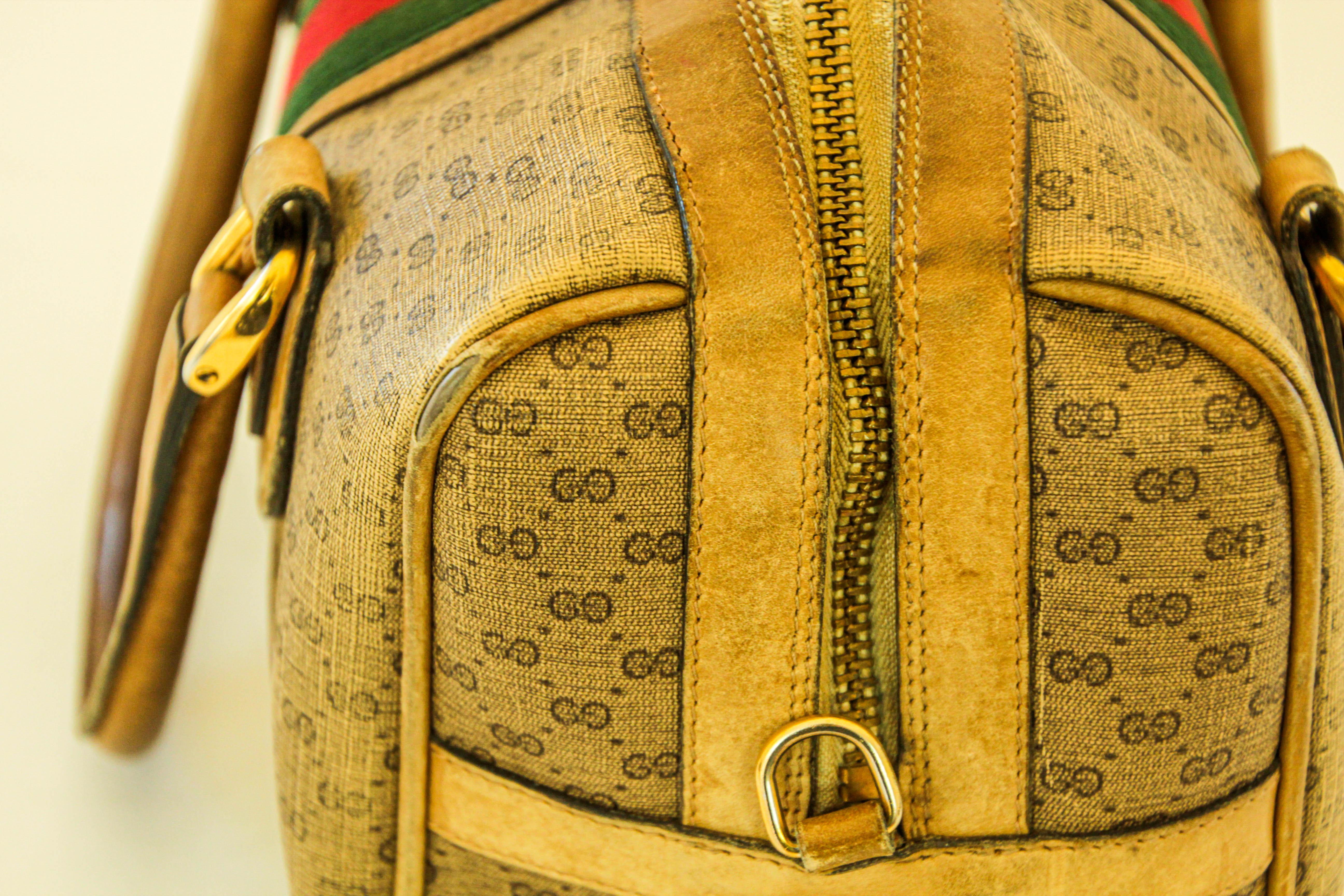 GUCCI Boston Bag Web GG Supreme Monogram Vintage Gucci 1970s For Sale 7