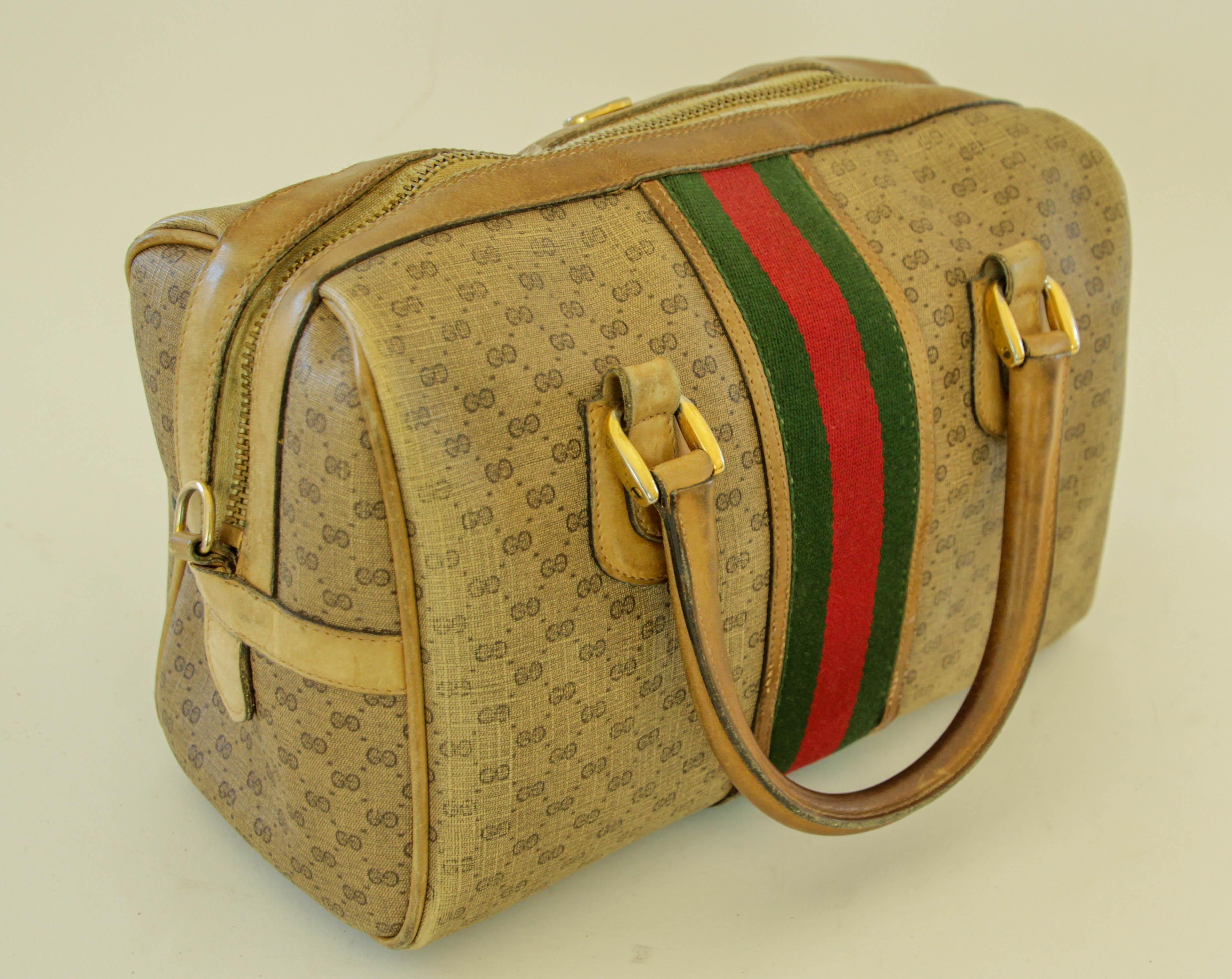 GUCCI Boston Bag Web GG Supreme Monogram Vintage Gucci 1970s For Sale 9