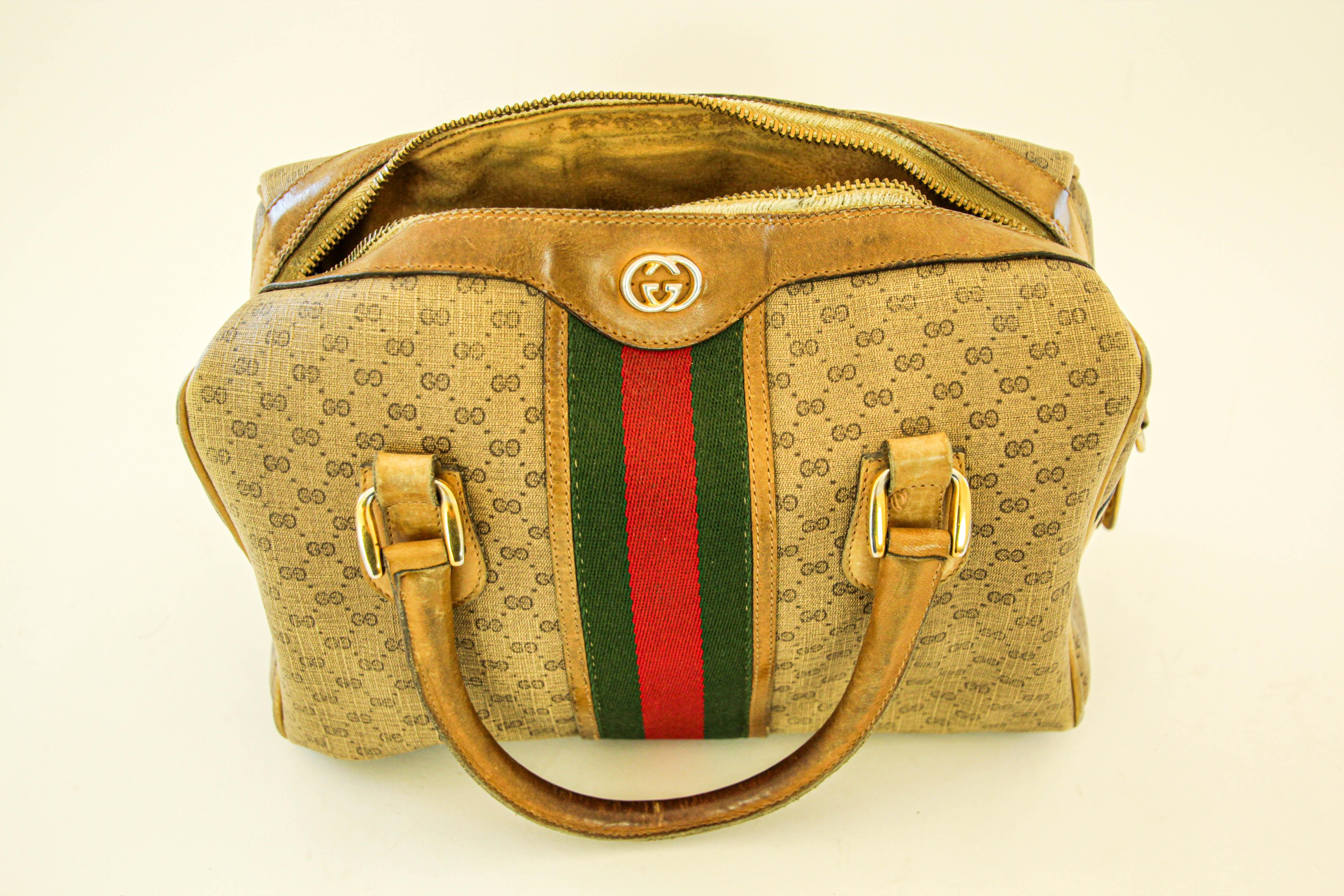 GUCCI Boston Bag Web GG Supreme Monogram Vintage Gucci 1970s For Sale 10