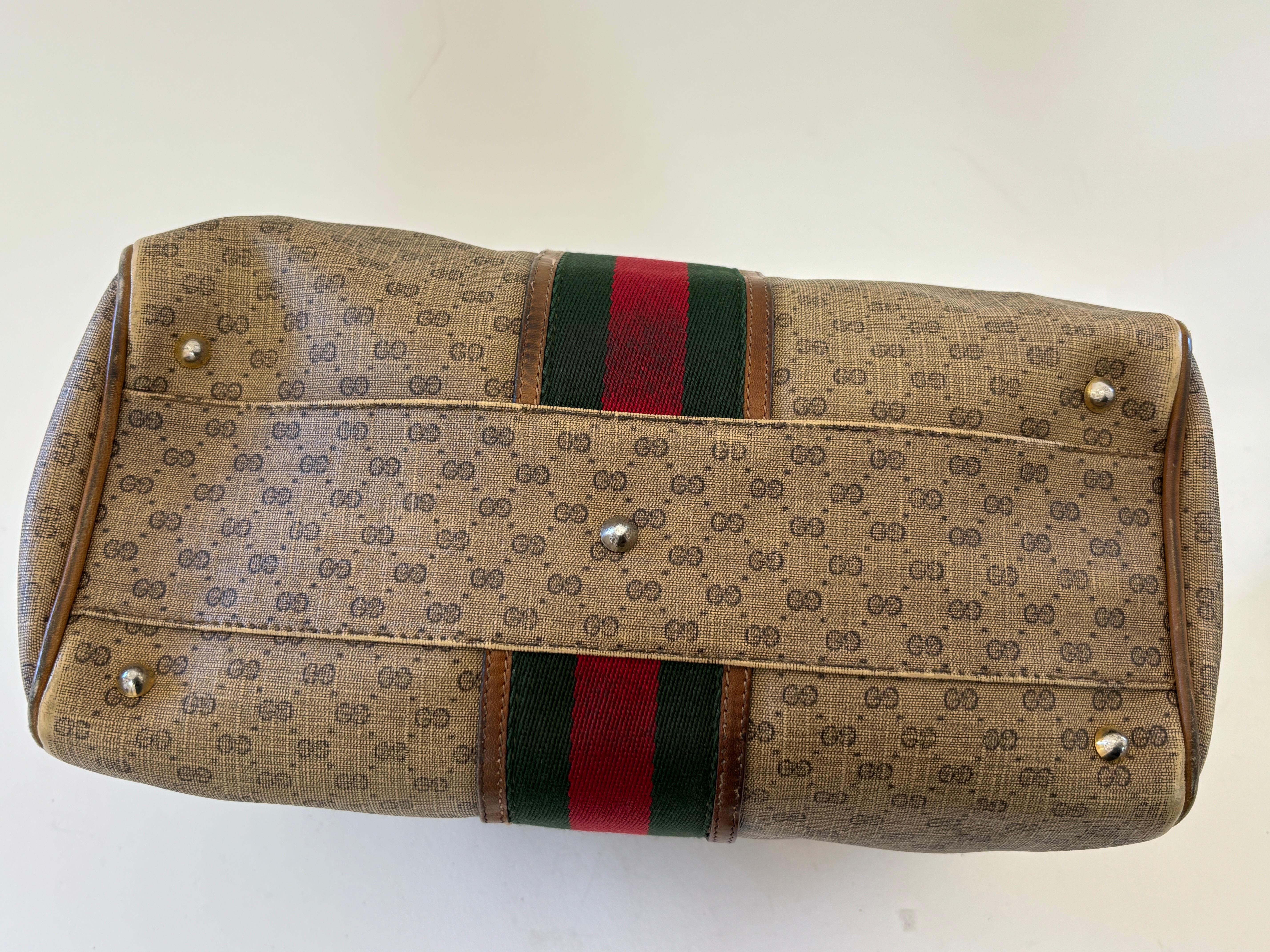 GUCCI Boston Bag Web GG Supreme Monogram Vintage Gucci 1970s For Sale 13