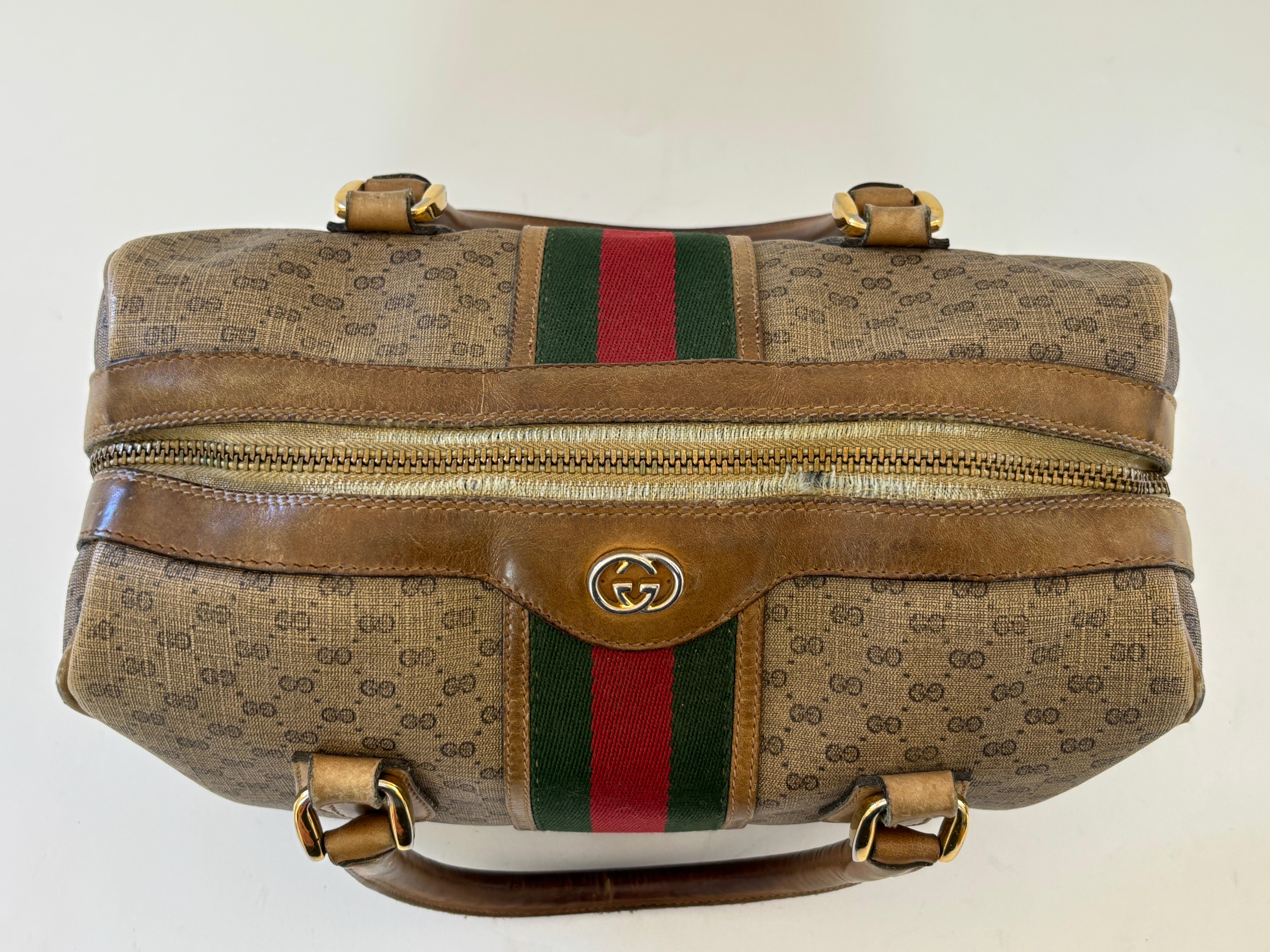 GUCCI Boston Bag Web GG Supreme Monogram Vintage Gucci 1970s For Sale 14