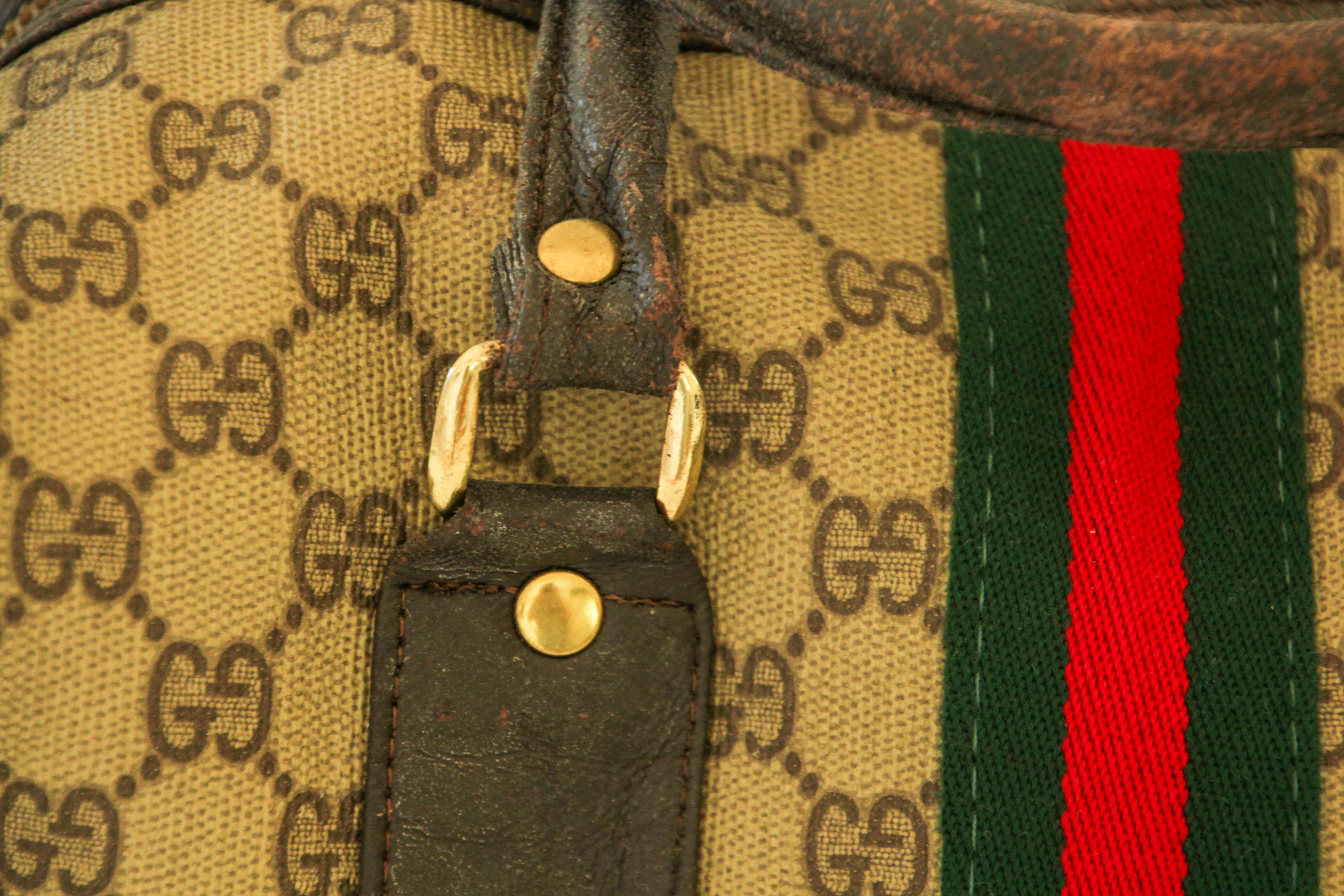 Brown GUCCI Ophidia Boston Bag Web GG Supreme Monogram Vintage Gucci 1970s