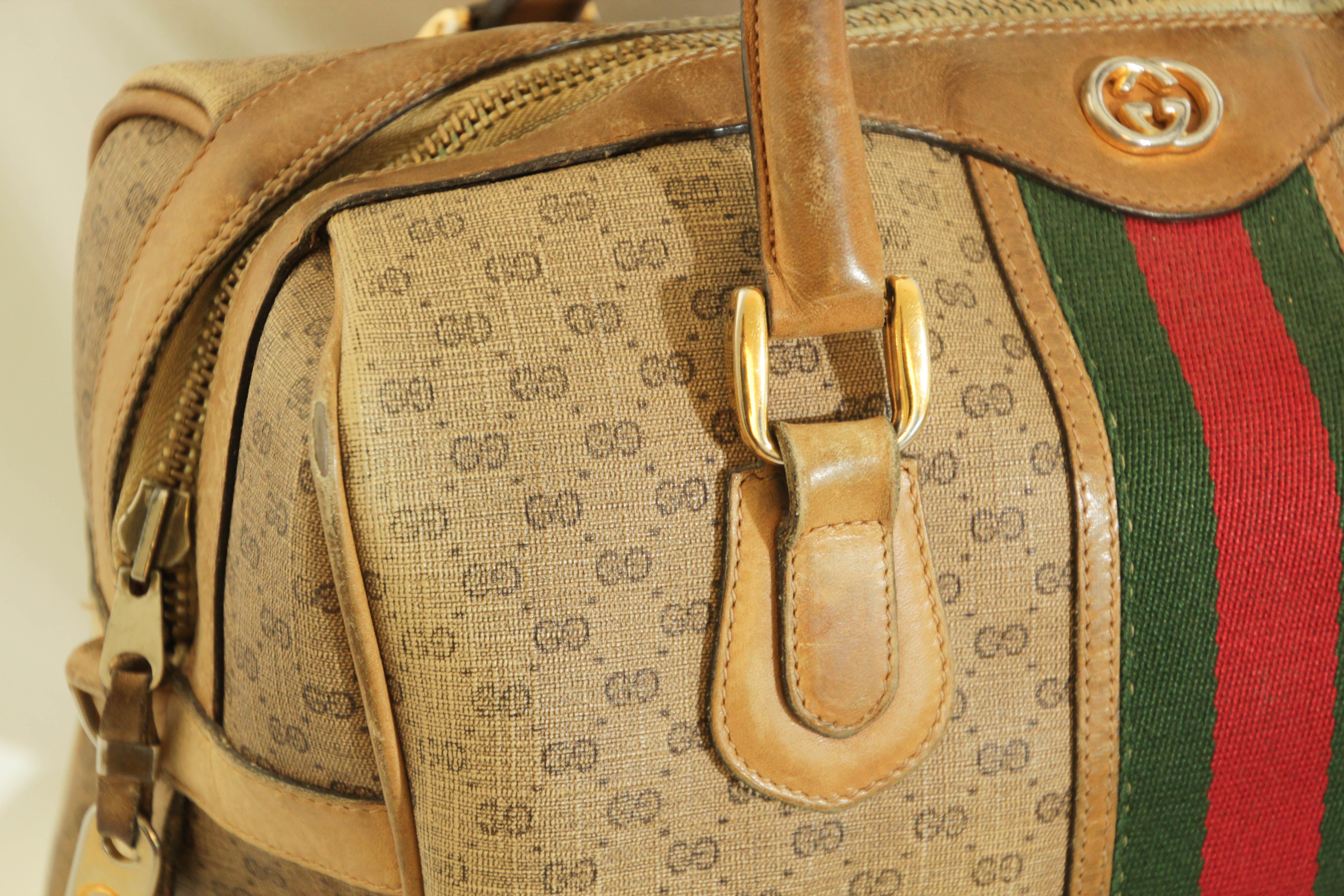 GUCCI Boston Bag Web GG Supreme Monogram Vintage Gucci 1970s For Sale 2