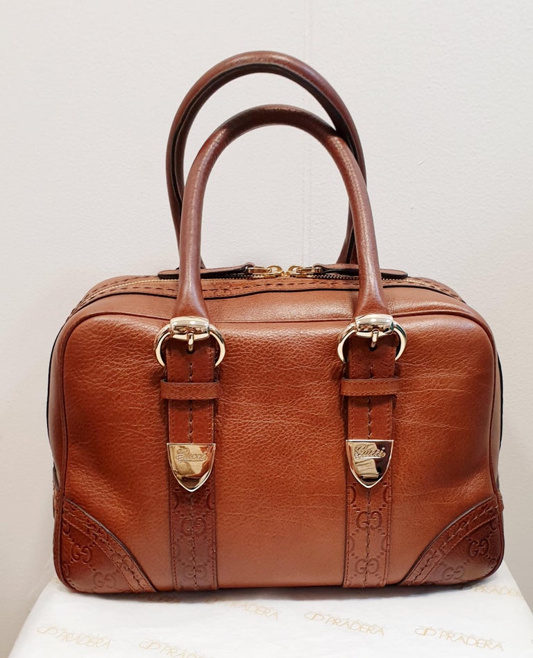 Gucci Boston Brown Leather Shoulder Bag For Sale at 1stDibs