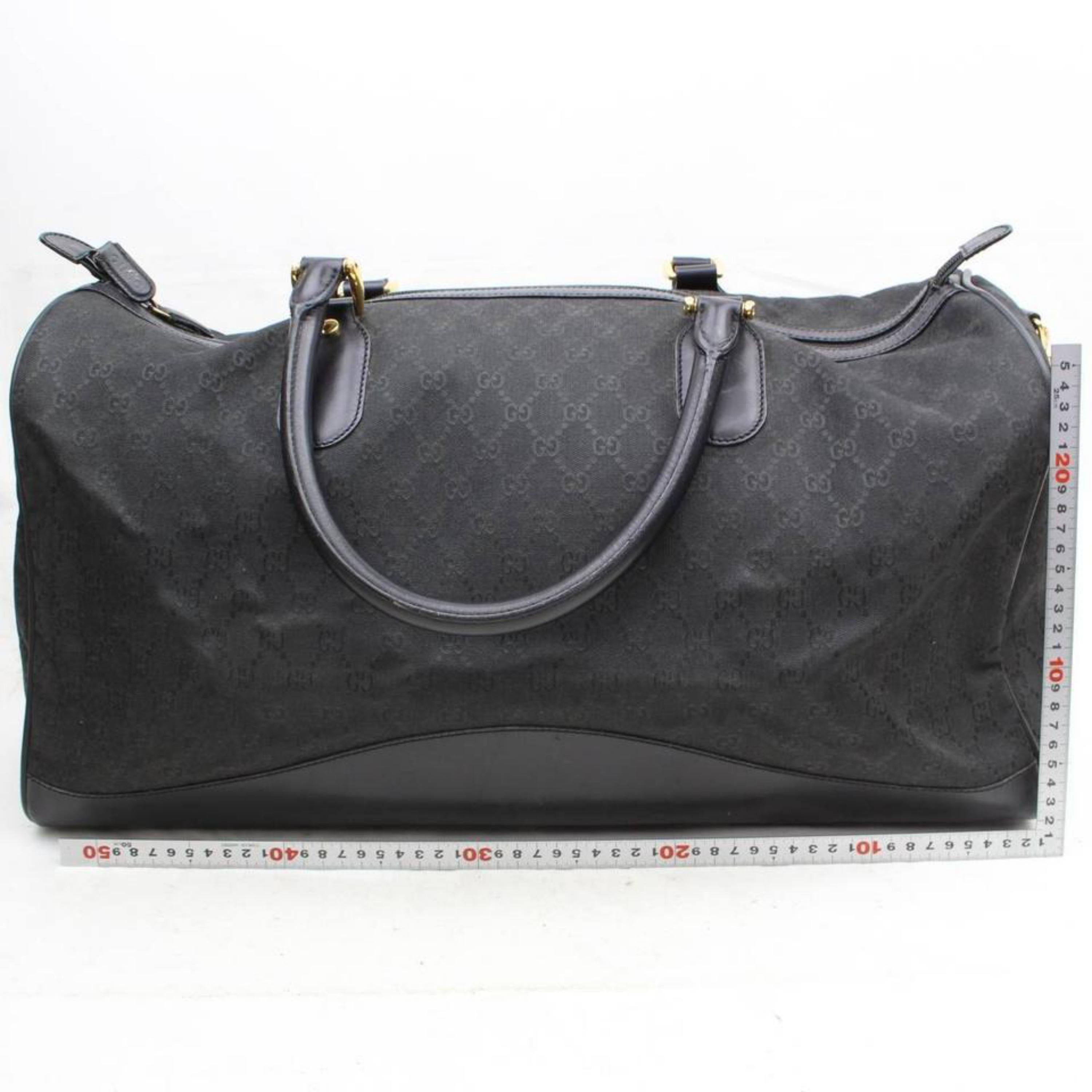 Gucci Boston Gg Monogram Duffle with Strap 869649 Black Canvas Weekend/Travel Ba For Sale 2