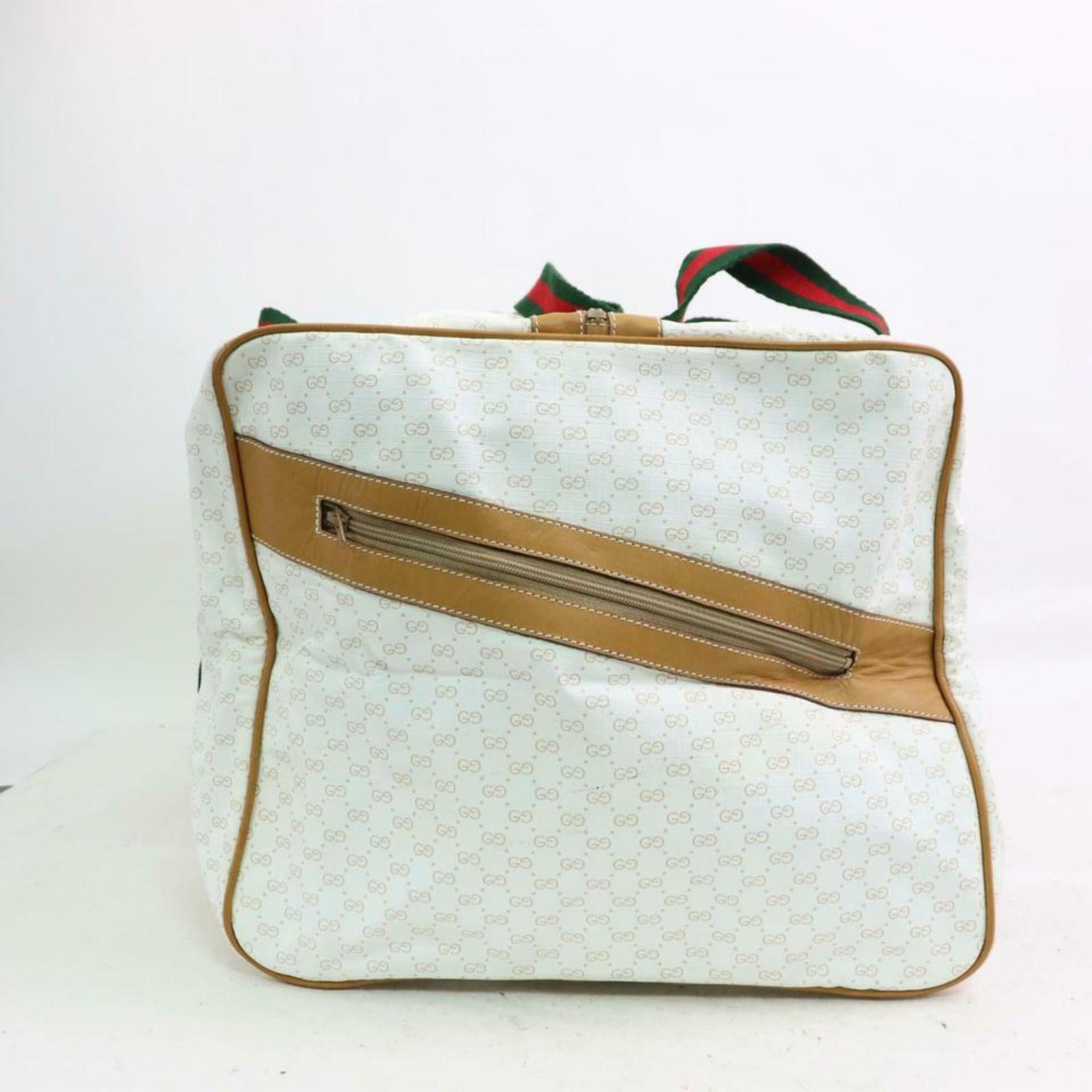Women's Gucci Boston Large Supreme Sherry Duffle 870309 White Coated Canvas Travel Bag For Sale