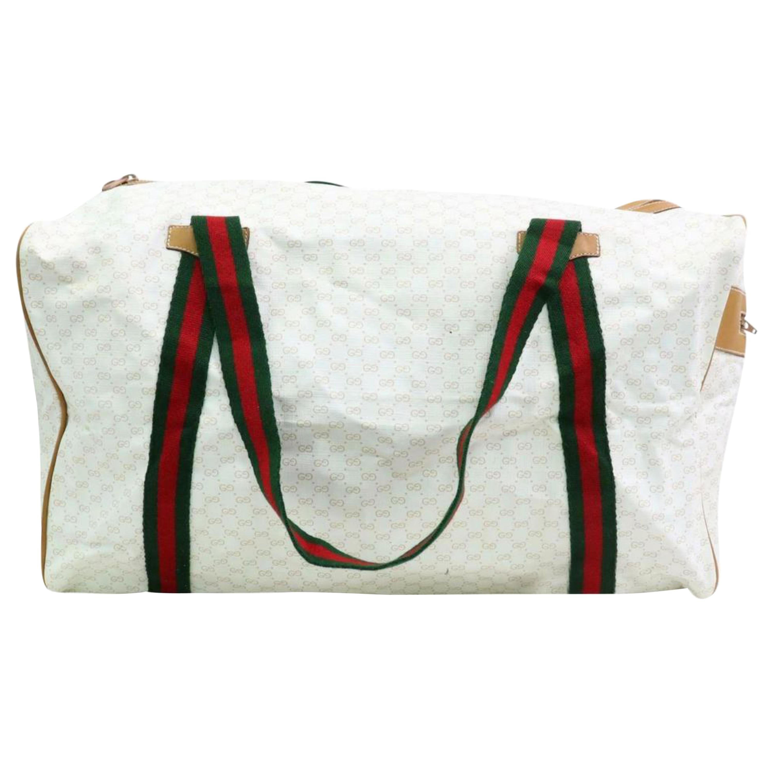 Gucci Boston Large Supreme Sherry Duffle 870309 White Coated Canvas Travel Bag For Sale