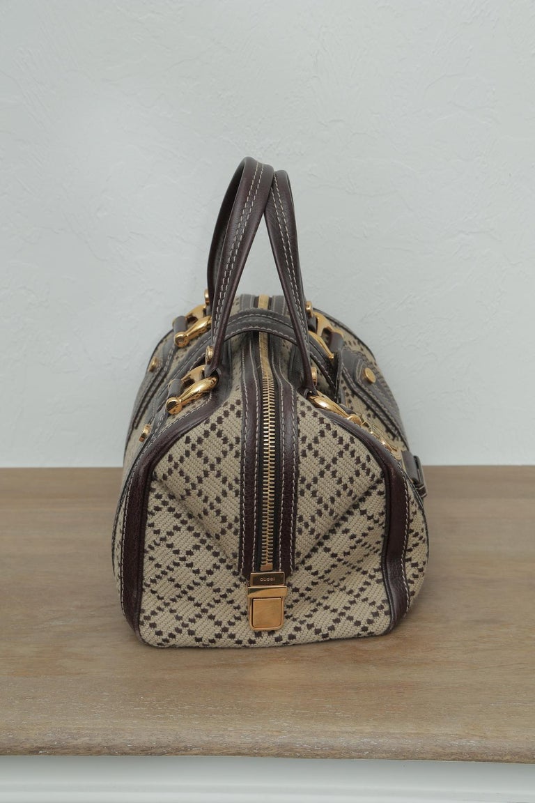 Gucci Boston Limited Edition Brown Tweed Satchel For Sale at 1stDibs