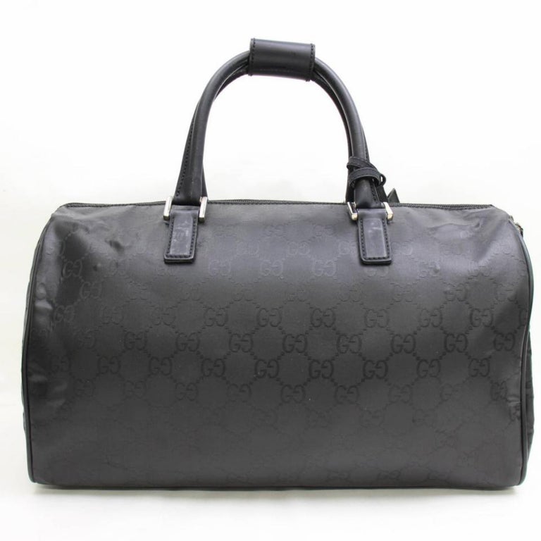 Gucci Boston Monogram Duffle Black Nylon Weekend Bag
