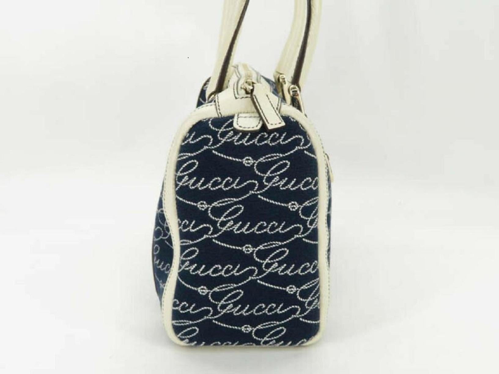 Gucci Boston Monogam Gg Script Logo Joy 871179 Blue Canvas X Leather Shoulder  3
