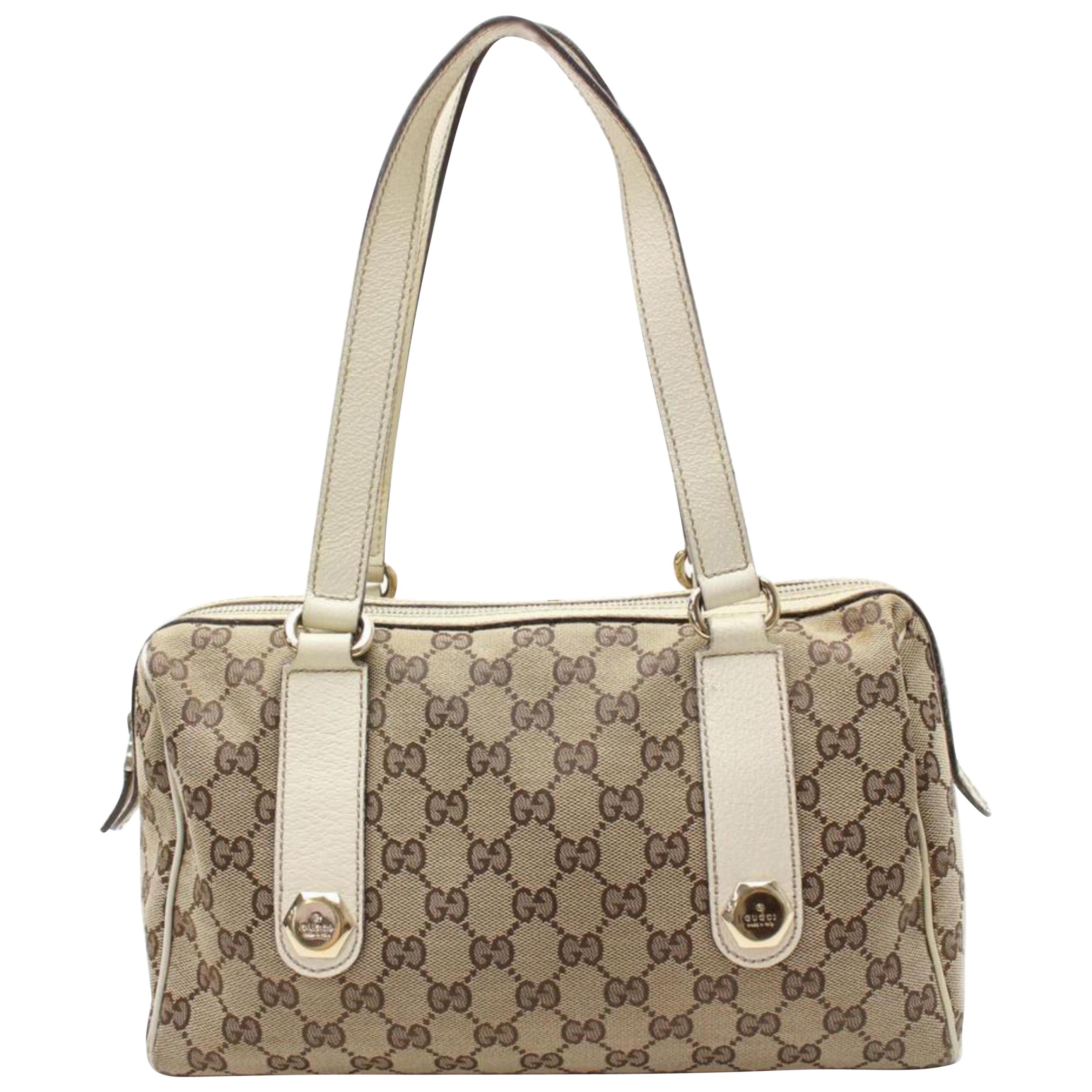 Gucci Boston Monogram Charmy 867854 Brown Canvas Satchel For Sale