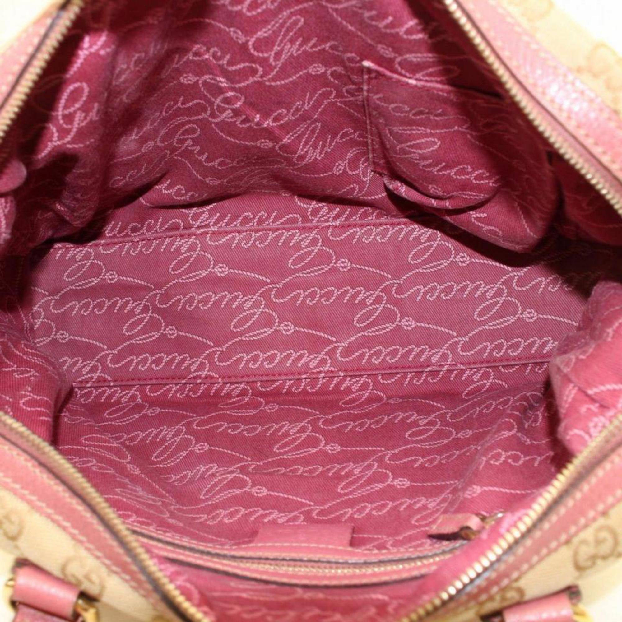Gucci Boston Monogram Gg Charmy 868189 Pink Canvas Shoulder Bag In Fair Condition For Sale In Forest Hills, NY