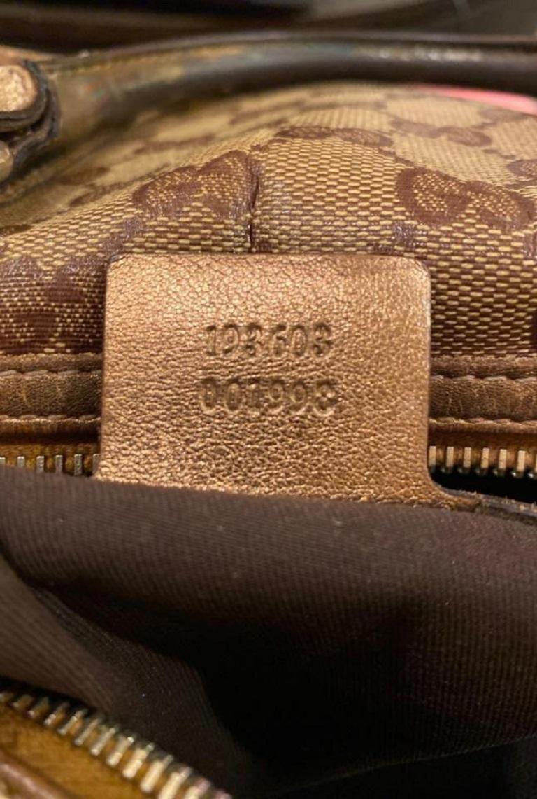 Gucci Boston Monogram Gg Crystal Joy 5a610 Brown Gold Coated Canvas Satchel For Sale 2