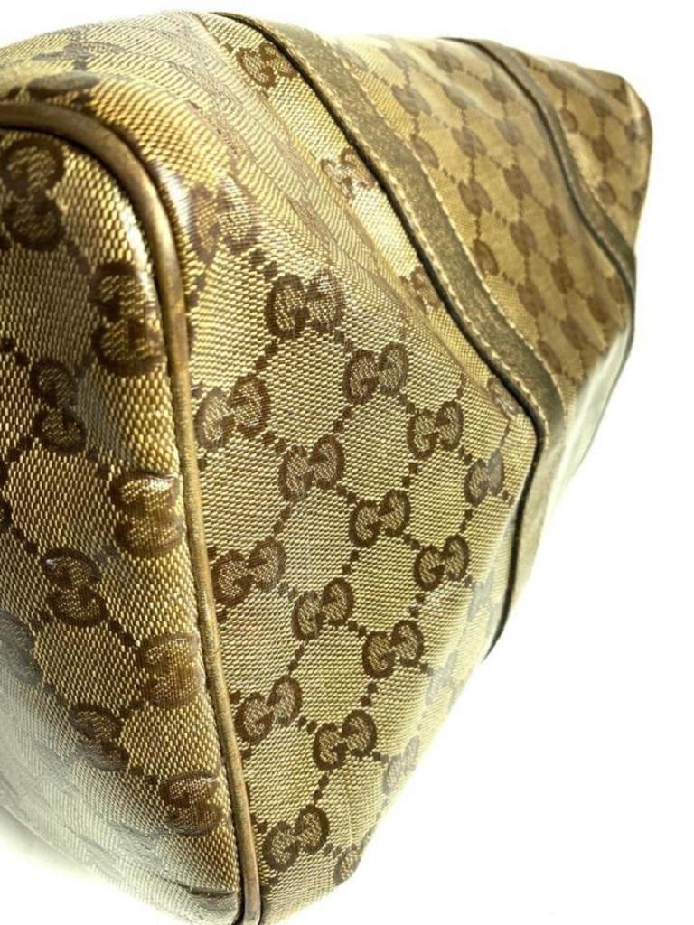 Gucci Boston Monogram Gg Crystal Joy 5a610 Brown Gold Coated Canvas Satchel For Sale 3
