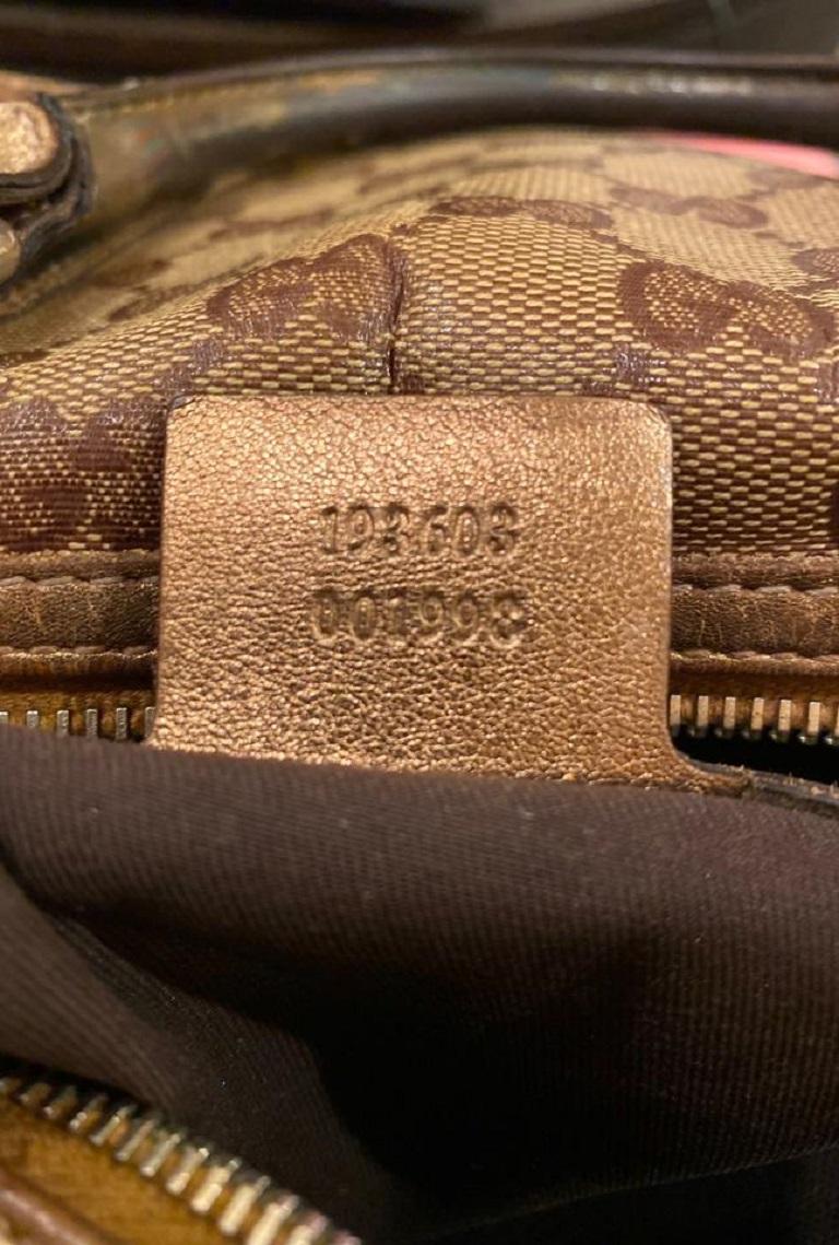 Gucci Boston Monogram Gg Crystal Joy 5a610 Brown Gold Coated Canvas Satchel For Sale 1