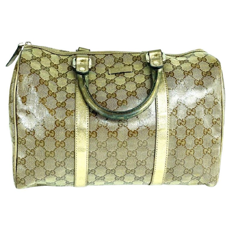 Gucci Boston Monogram Gg Crystal Joy 5a610 Brown Gold Coated Canvas Satchel  For Sale at 1stDibs