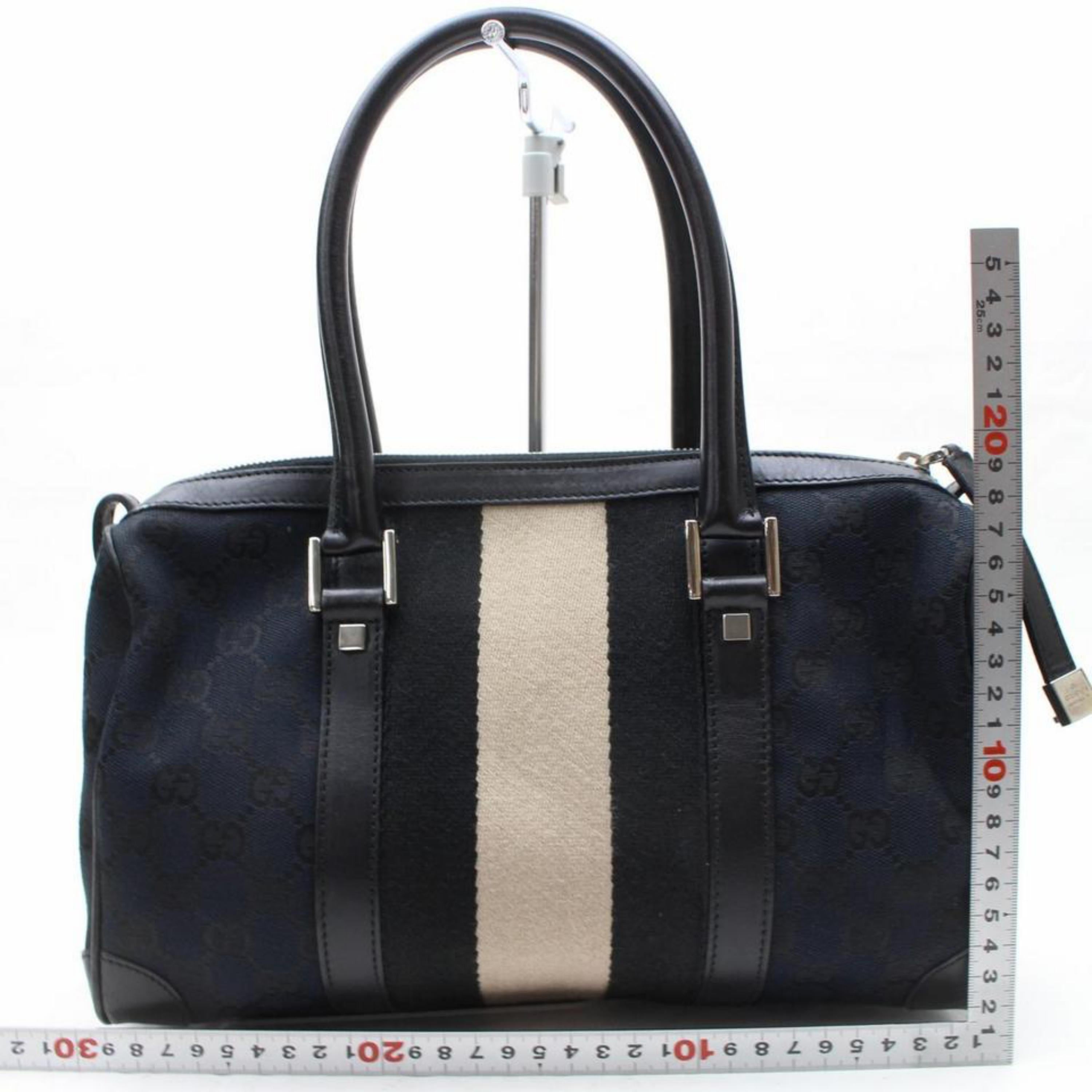Gucci Boston Monogram Web Sherry 867978 Black Canvas Satchel For Sale 2
