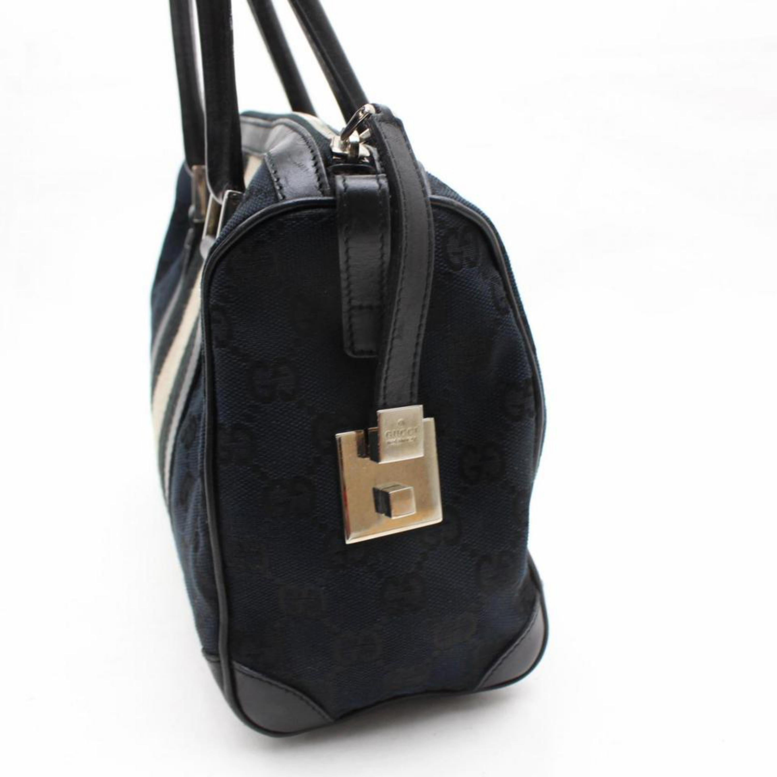 Gucci Boston Monogram Web Sherry 867978 Black Canvas Satchel For Sale 4
