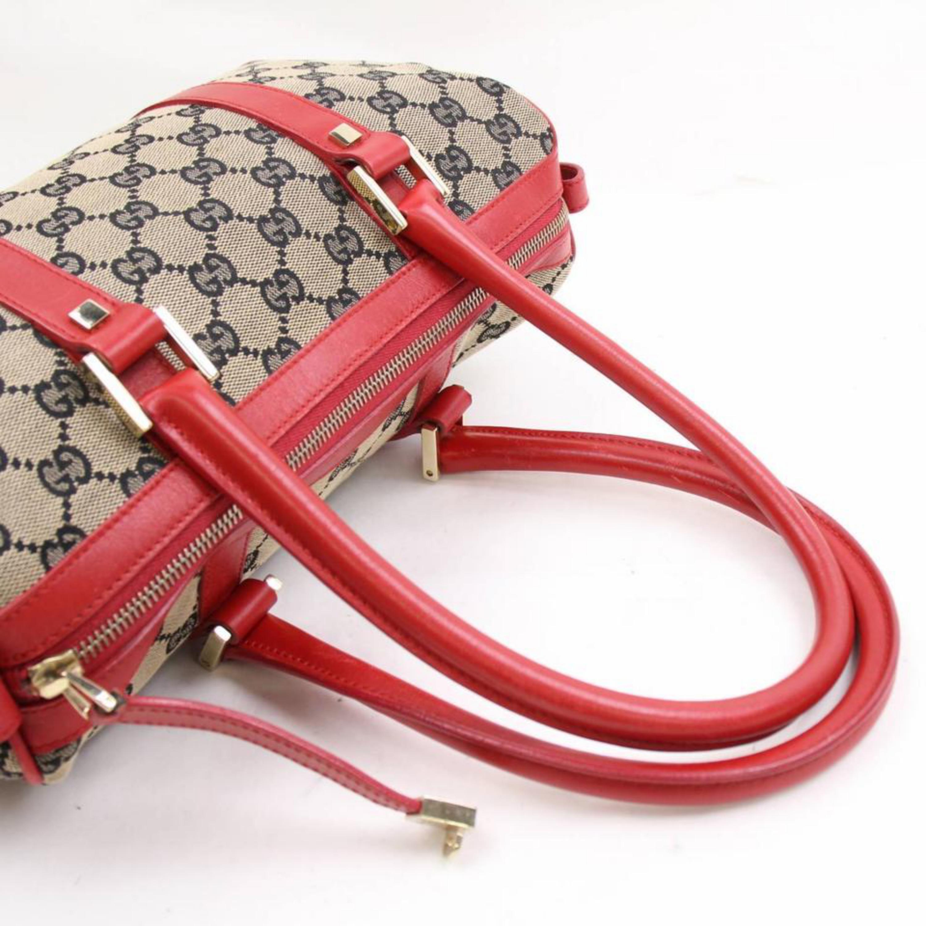 Gucci Boston Navy and Monogram Gg 868323 Red Canvas Satchel In Good Condition For Sale In Forest Hills, NY