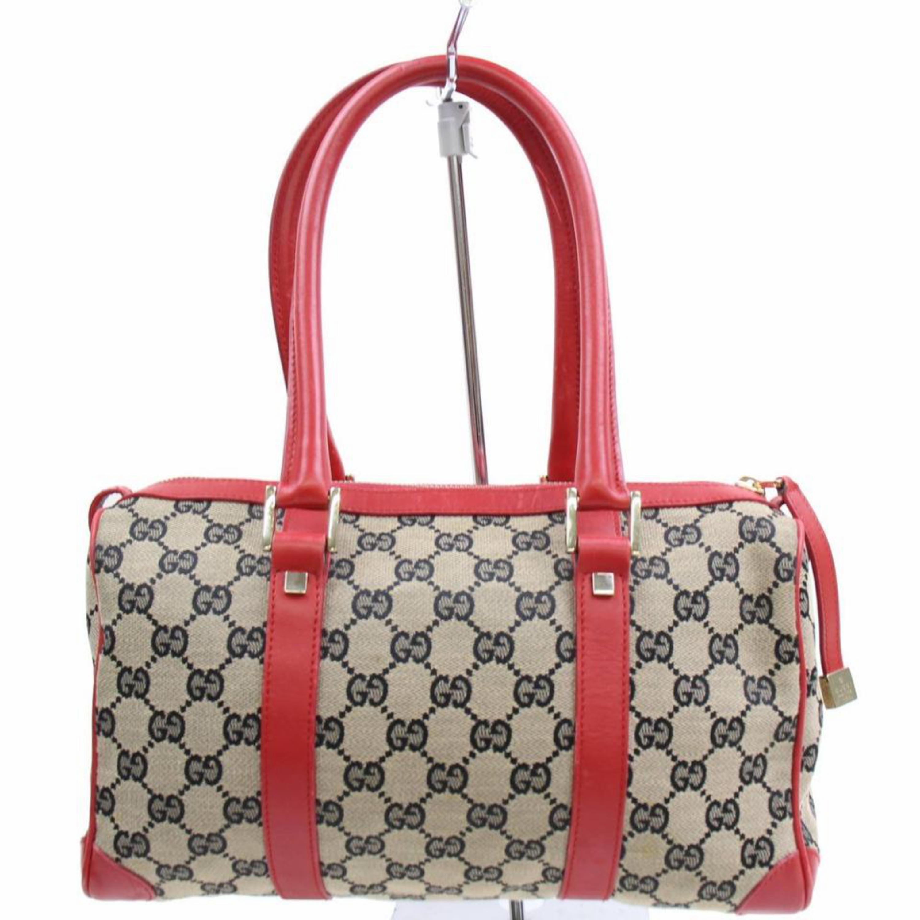 Women's Gucci Boston Navy and Monogram Gg 868323 Red Canvas Satchel For Sale