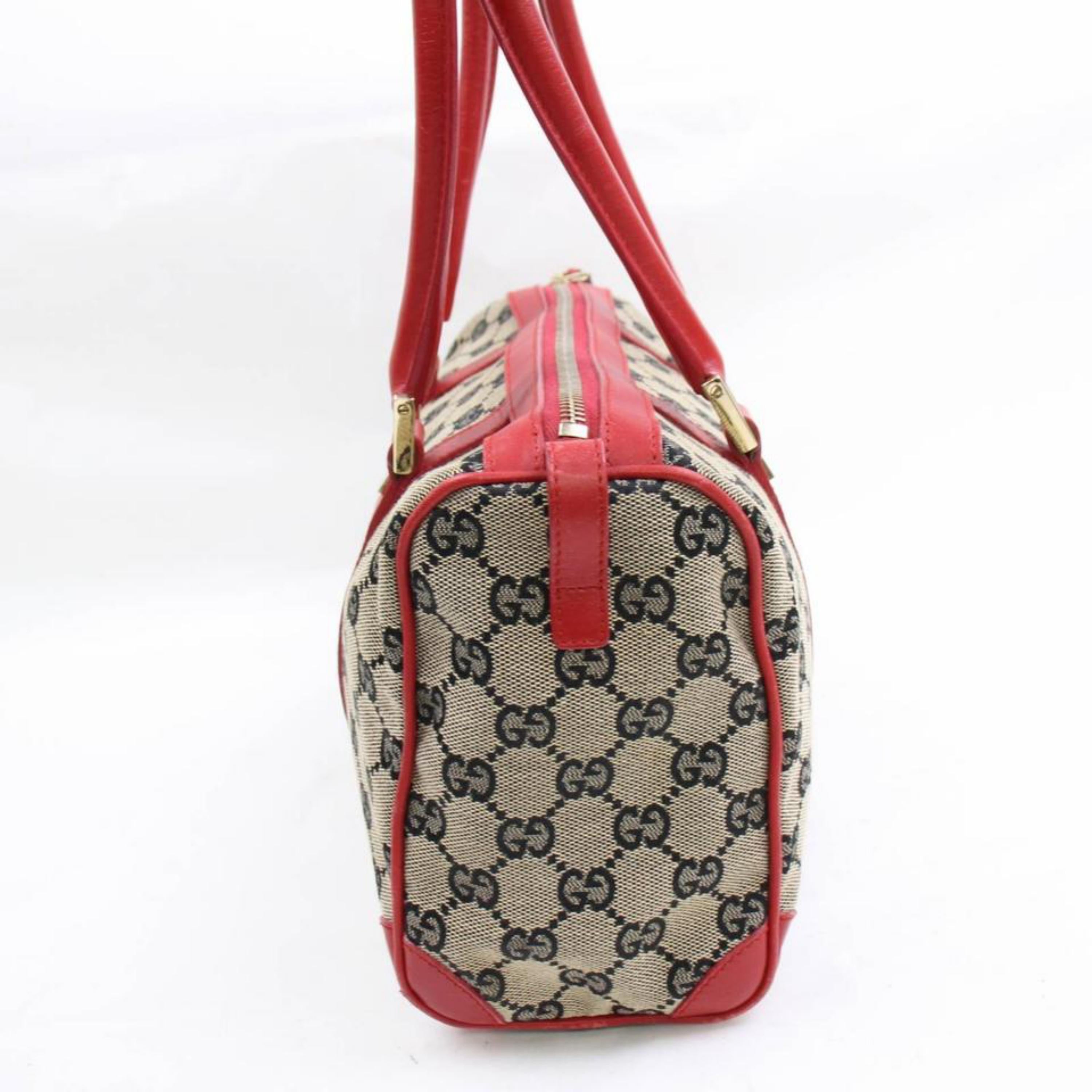Gucci Boston Navy and Monogram Gg 868323 Red Canvas Satchel For Sale 2